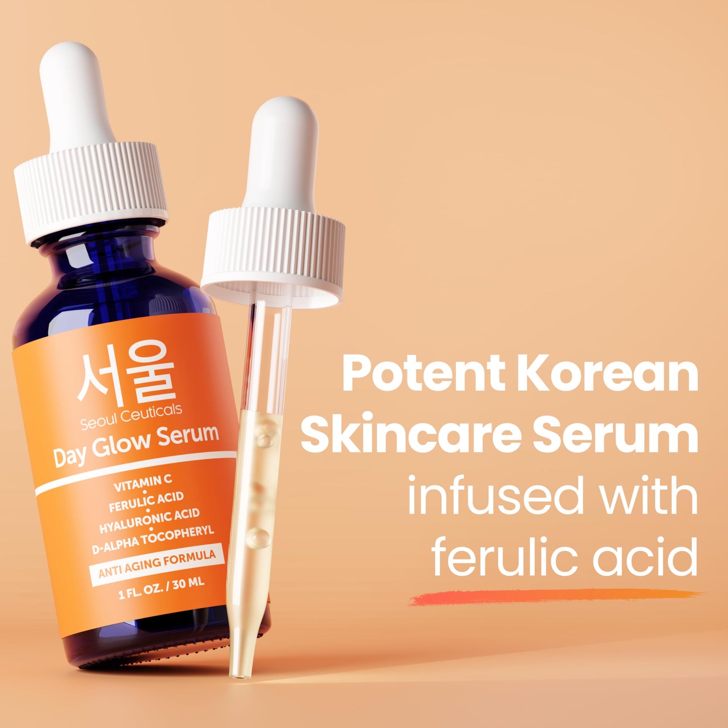 SeoulCeuticals Korean Skin Care 20% Vitamin C Hyaluronic Acid Serum + CE Ferulic Acid - Potent Anti Aging, Anti Wrinkle Korean Beauty 1oz
