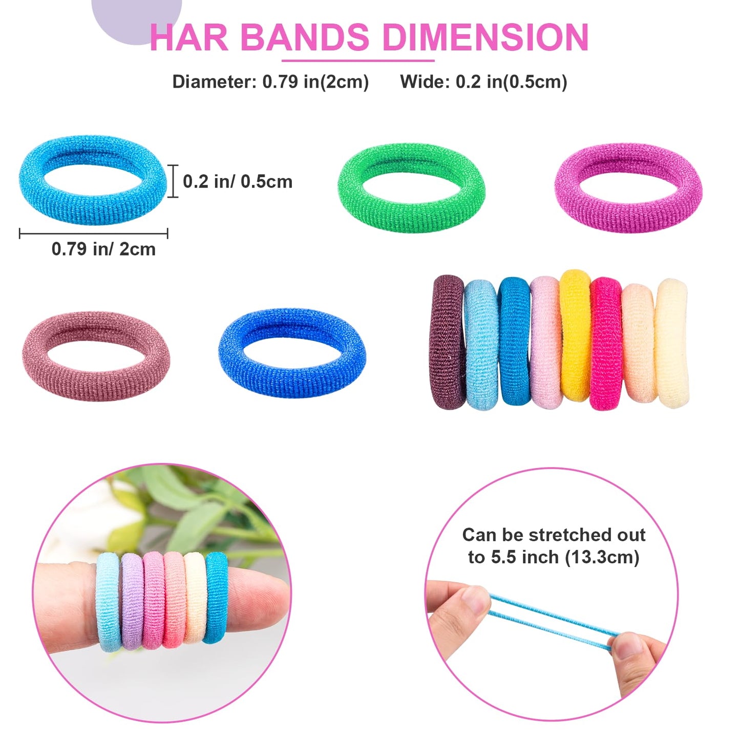 TVINLIK 350 PCS Multicolor Cotton Hair Ties – Small Baby Hair Elastics for Kids and Girls, No Crease Finger Ponytail Holders (20 Colors)