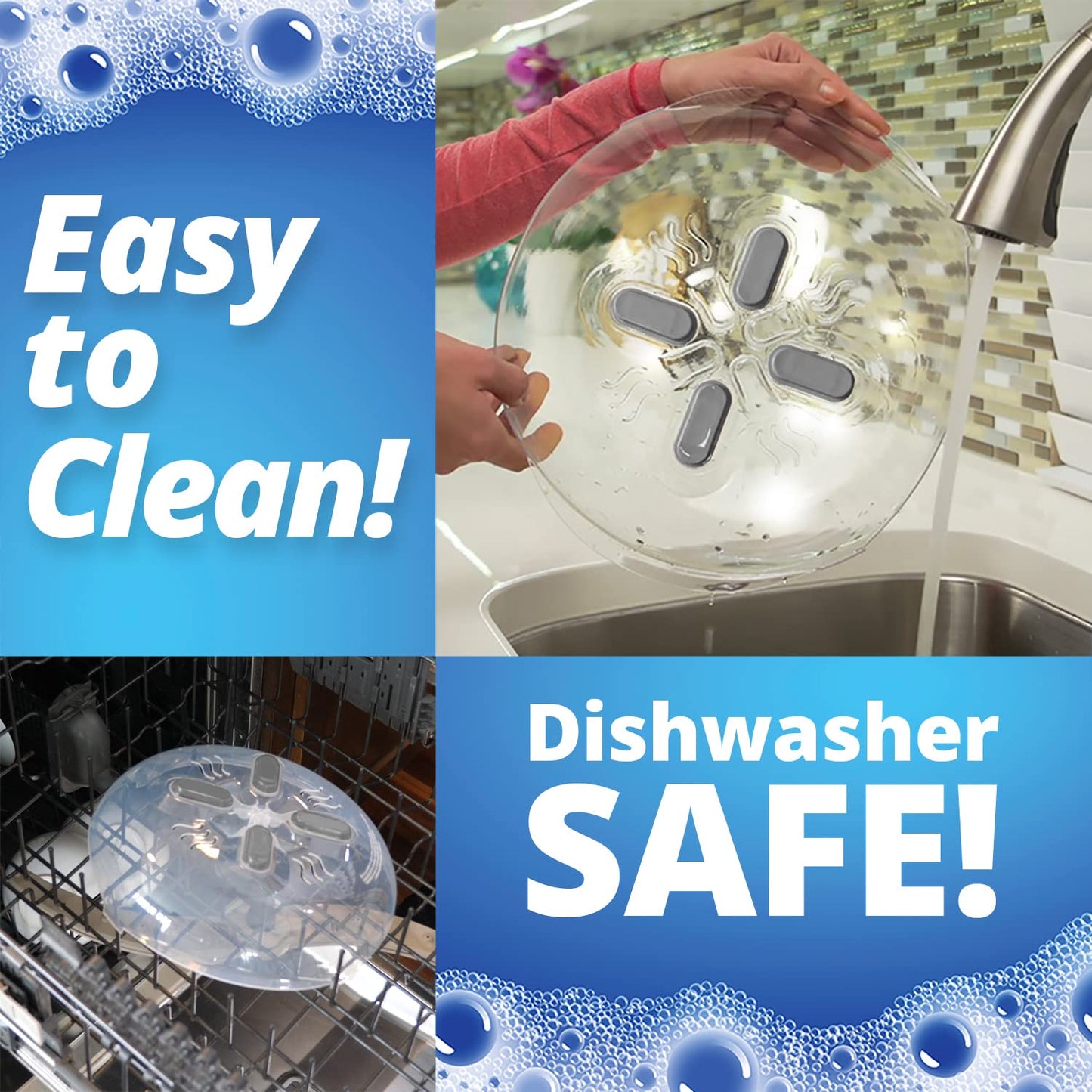 Hover Cover 12" Magnetic Splatter Cover – Clear BPA-Free Lid with Steam Vents, Anti-Splash Microwave Lid, Dishwasher Safe, Gray