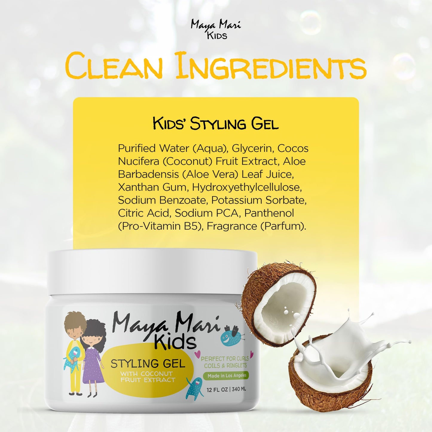 MAYA MARI Kids Hair Styling Gel with Coconut Fruit Extract | Safe & Gentle Baby Hair Gel for Toddlers | Sulfate-Free Hair Gel for Boys & Girls, 12 oz