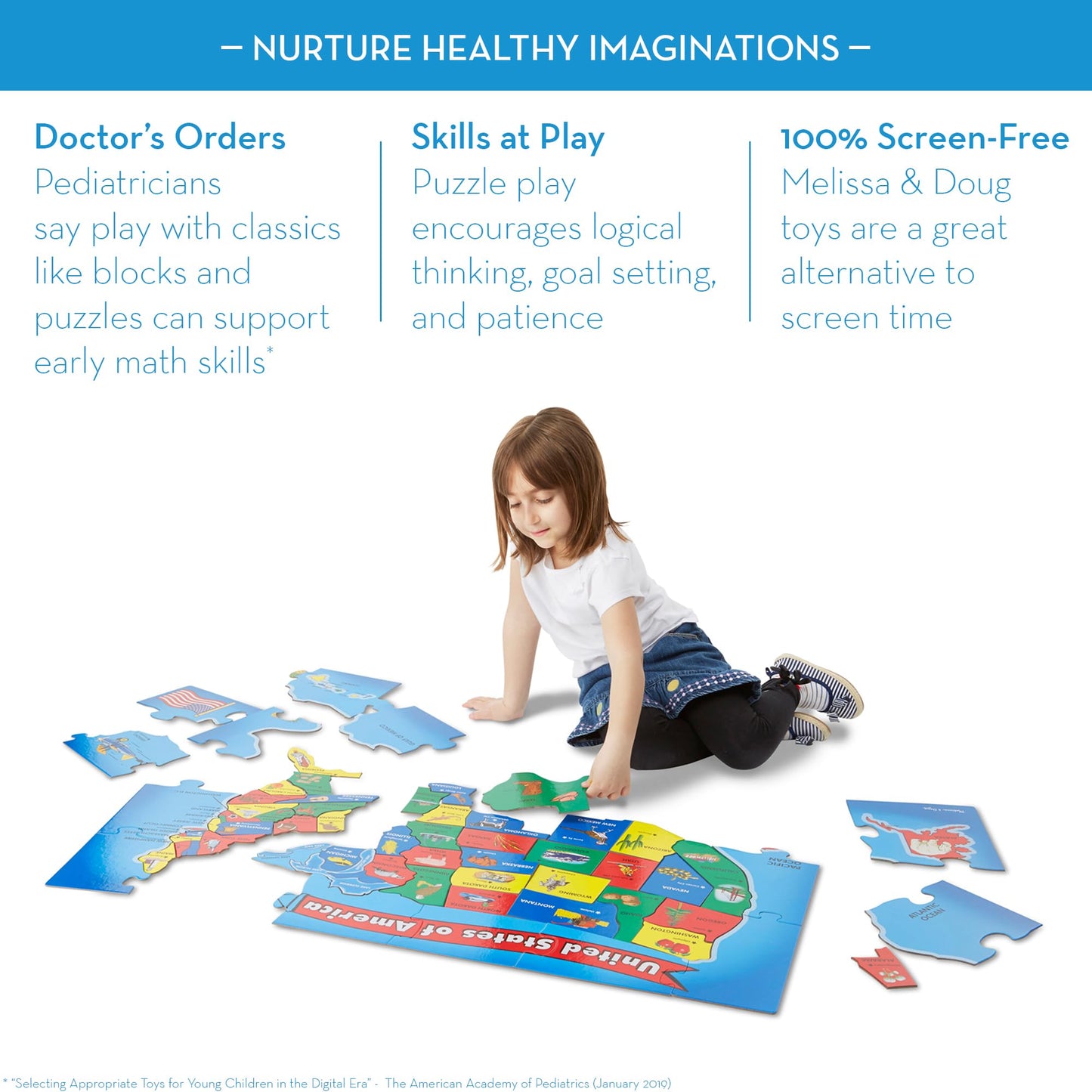 Melissa & Doug USA Map Floor Puzzle, 51 Jumbo Pieces, 2 x 3 Feet, Educational Geography Giant Puzzle for Kids Ages 6+ - FSC Certified