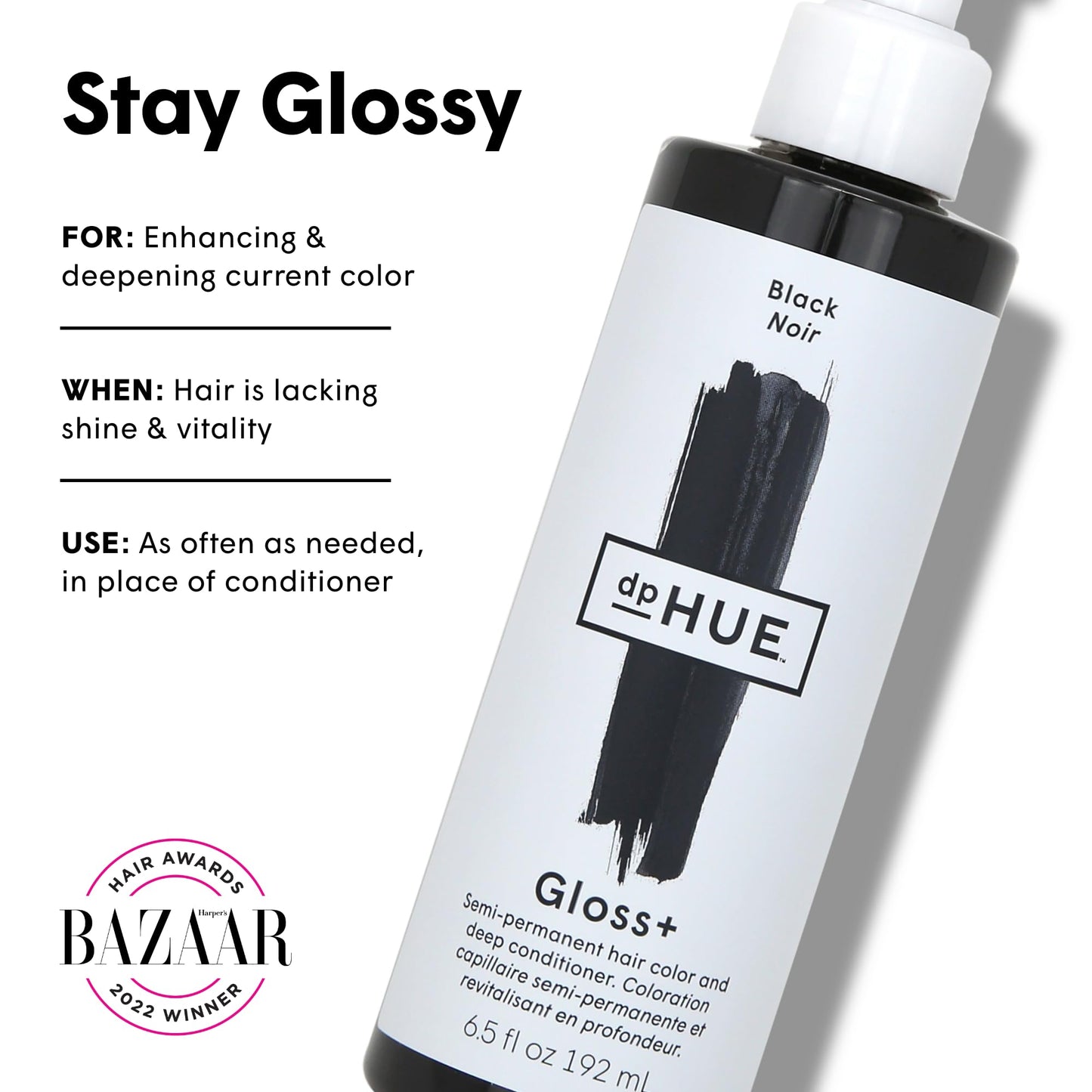 dpHUE Gloss+ Black, 6.5 oz | Semi-Permanent Hair Color & Deep Conditioner | Lasts Up to 8 Washes | Paraben & Sulfate-Free, Vegan