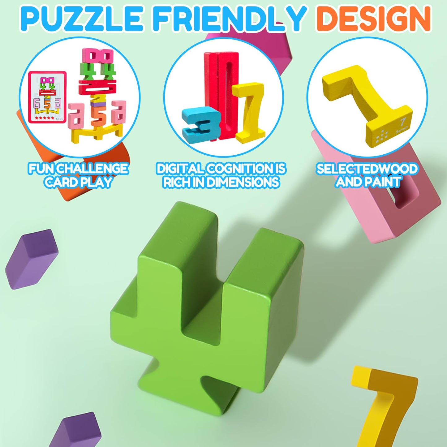 XPQKDC Wooden Number Blocks, 20-Pcs Stacking & Counting Toy for Kids 3+, Educational 1-10 Digital Blocks, Balance & Learning Gift