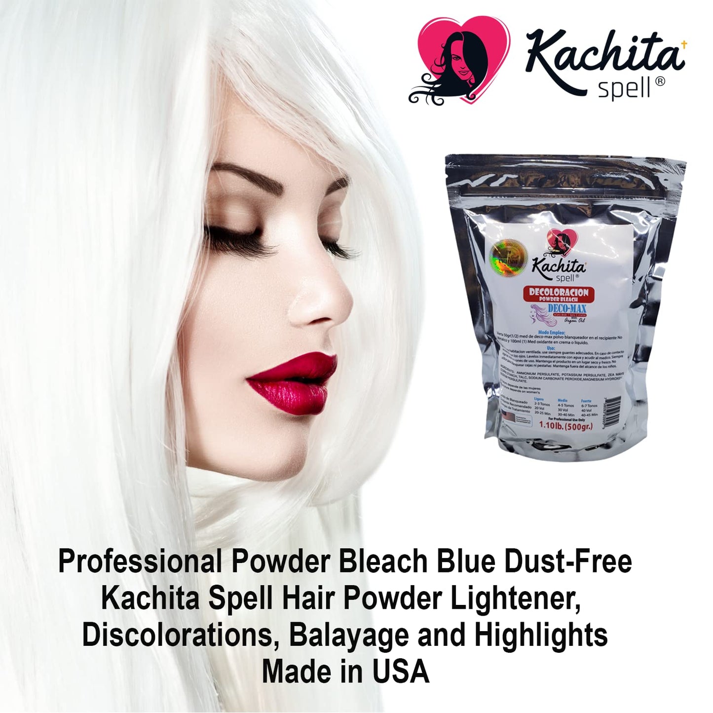 Kachita Spell Superior Hair Lightener Powder Blue Deco-Max, Extra Strength Dust-Free Formula for Balayage, Highlights & Discoloration, 1.10 Lb USA