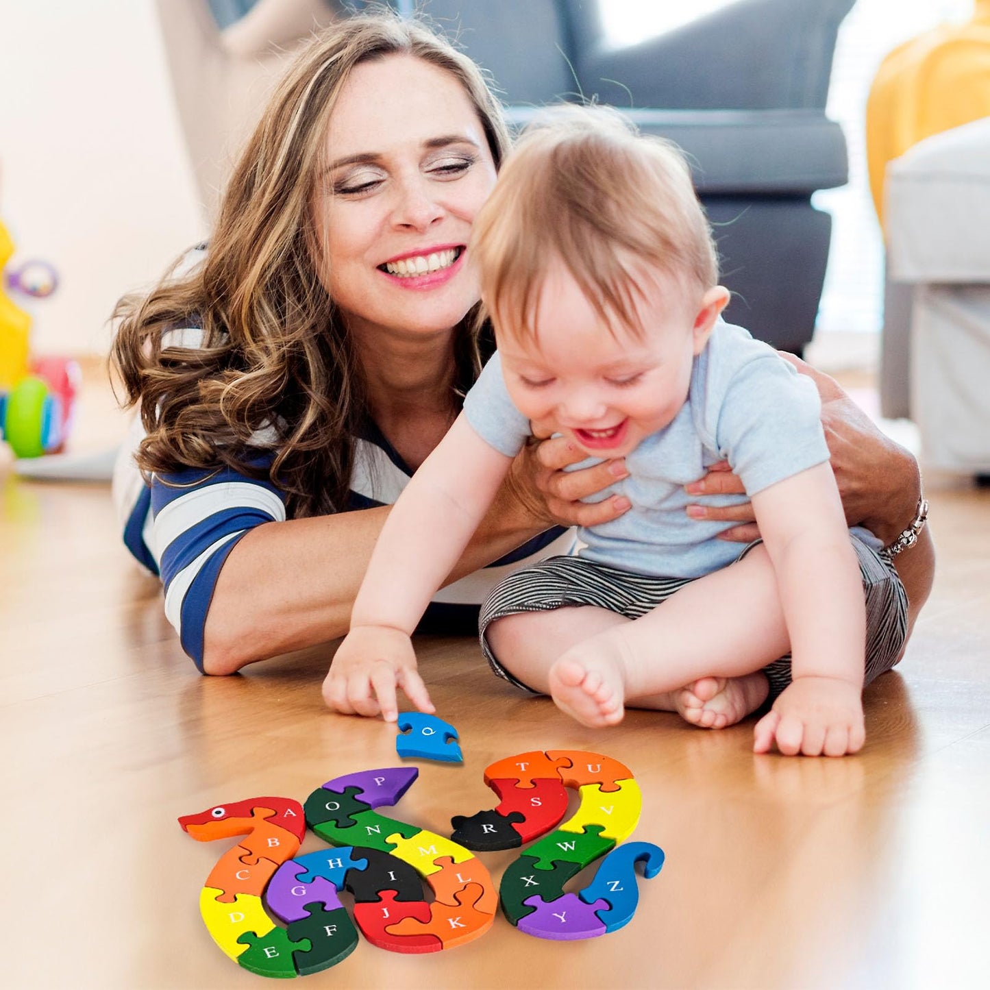 LovesTown Montessori Wooden Alphabet Puzzle – Snake ABC Learning Toy for Toddlers, Educational Jigsaw for Early Childhood, Gift for Kids