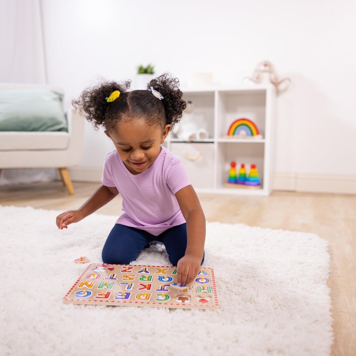 Melissa & Doug Lift & See Alphabet Wooden Peg Puzzle (26 pcs) Toddler and Preschool Puzzles for Ages 1+ - FSC-Certified Materials