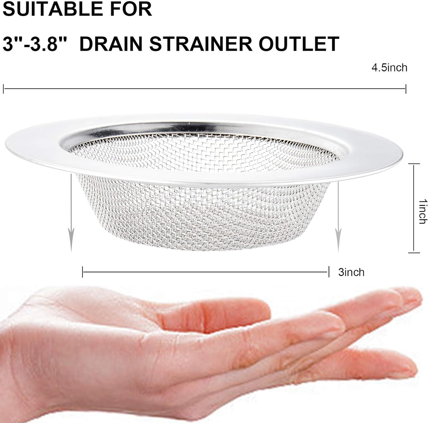 LASSHSWA 2-Pack Stainless Steel Kitchen Sink Strainers – 4.5" Wide Rim Drain Strainers for Kitchen Sinks