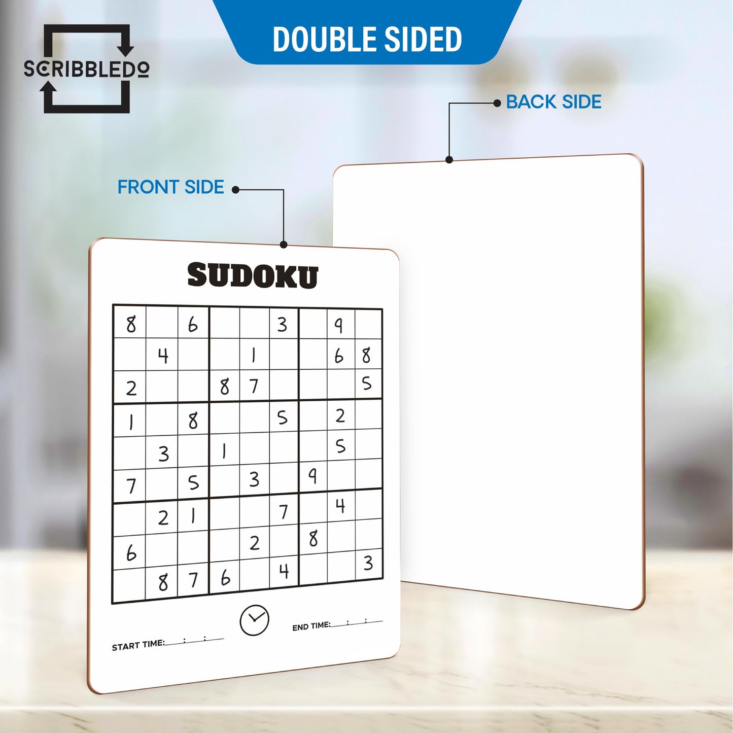 SCRIBBLEDO Dry Erase Sudoku for Kids Sudoku Puzzles for Adults All Ages 9āx12ā White Board Easy Hard Sudoku Math Educational Game Whiteboard