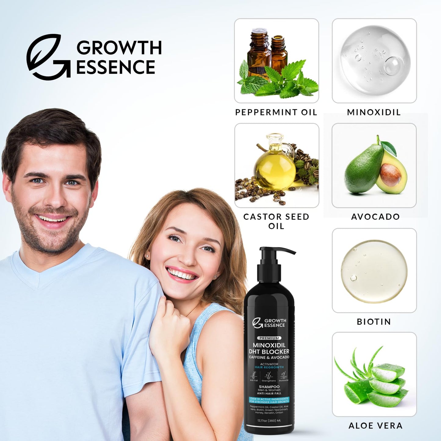 Minoxidil & Biotin Hair Growth Shampoo โ Caffeine, Castor Oil & Onion Enriched DHT Blocker for Thicker, Stronger, Healthier Hair for Men & Women