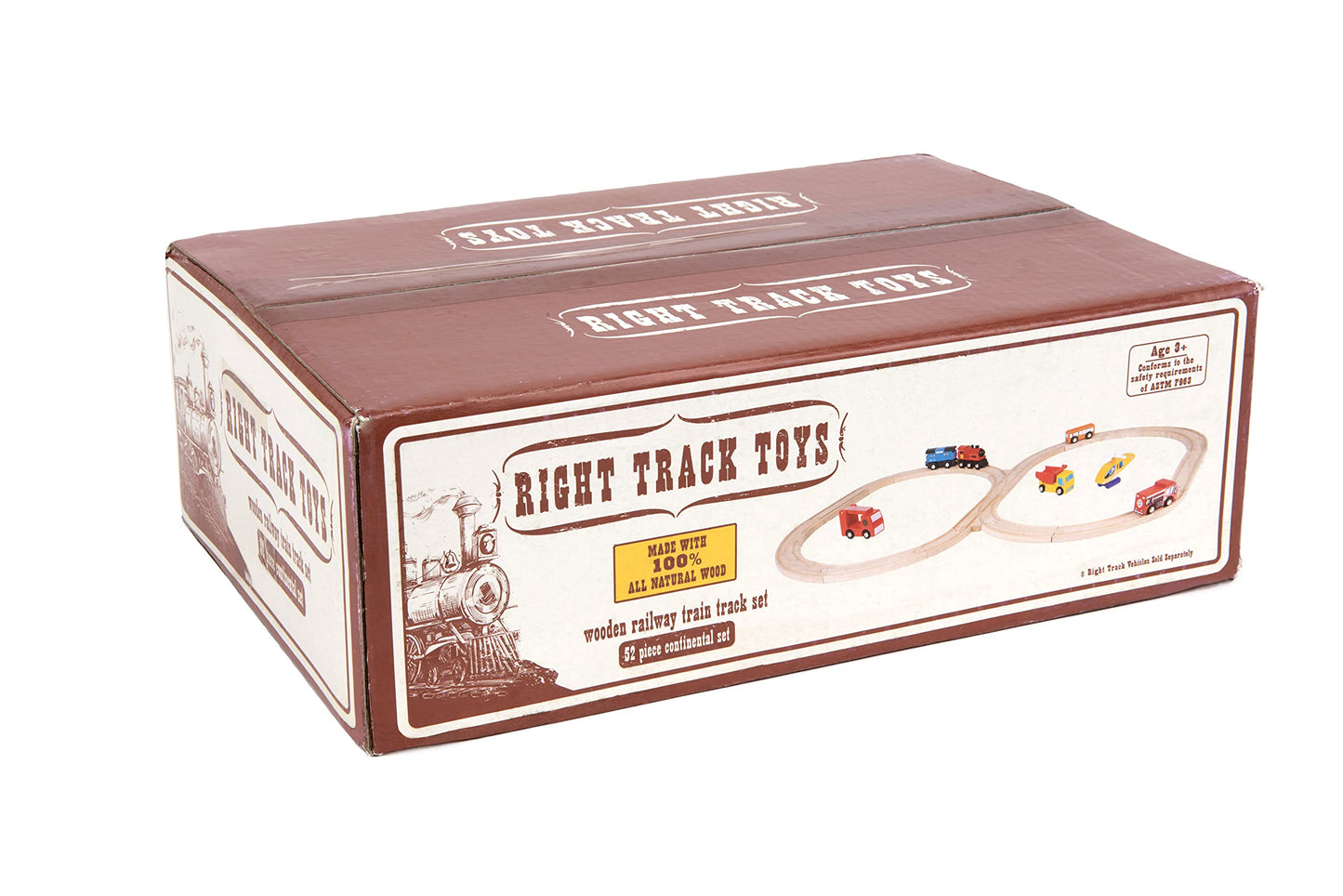 Wooden Train Track Set 52 PCS, 18 Ft Expansion Pack with 5 Unique Pieces, Compatible with Thomas & All Major Brands, Screen-Free Toddler Gift