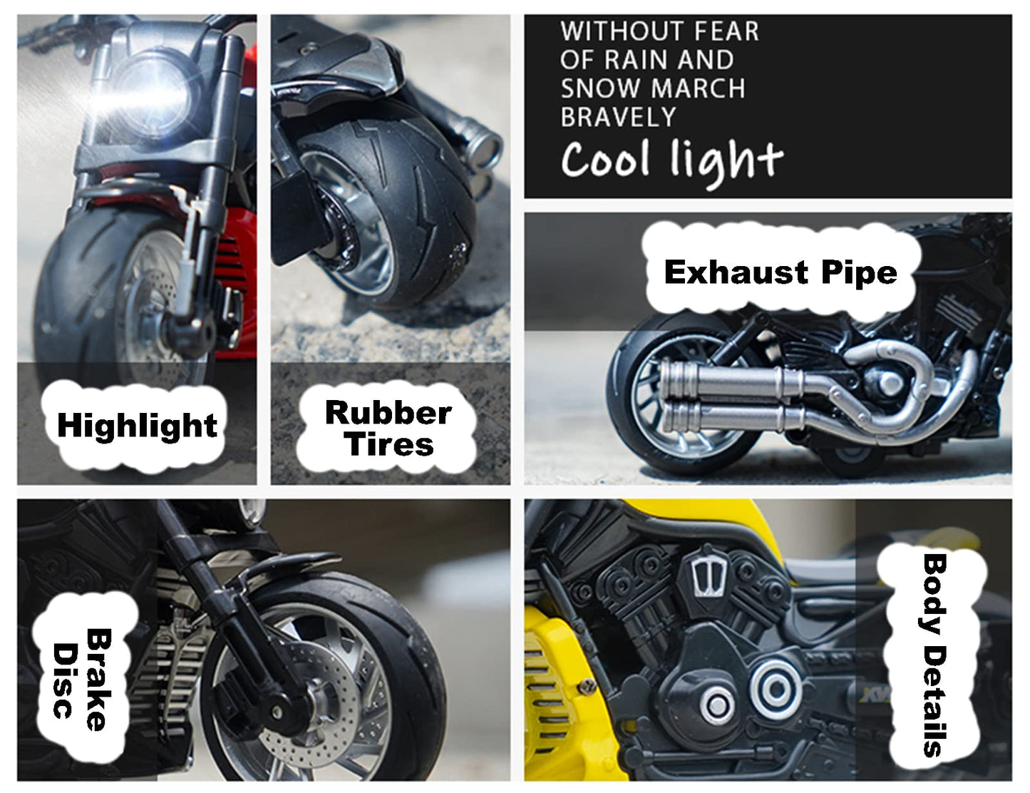 Gilumza Pull Back Motorcycles Toy, Moto Gift with Music Lighting, Wolverine Motorcycle Toys for Boys Kids Age 3-12 Year Old (Red)