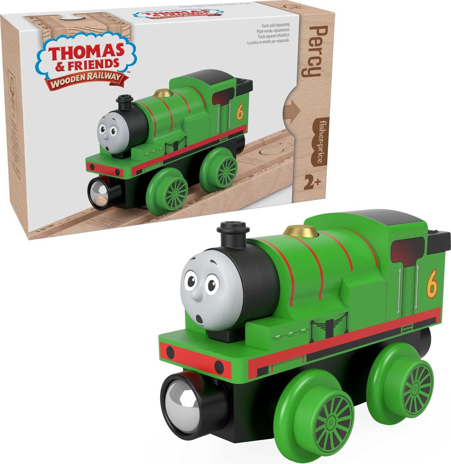 Thomas & Friends Wooden Railway, Percy Engine, push-along toy train made from sustainably sourced wood for toddlers and preschool kids