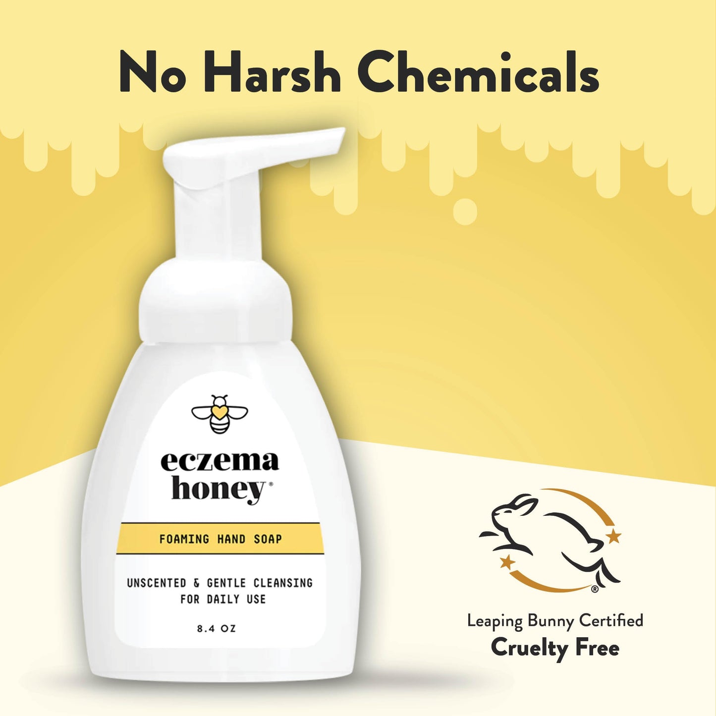 ECZEMA HONEY Gentle Foaming Hand Soap – Unscented, Non-Toxic, Organic Honey Cleanser for Dry Hands, Bathroom & Kitchen, 8.4oz