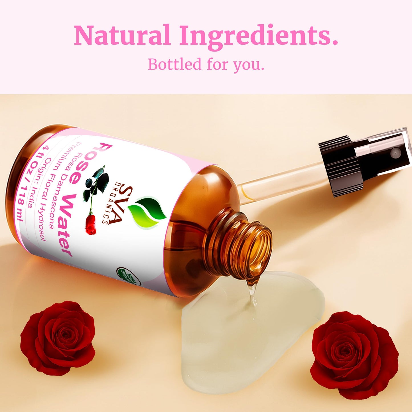 SVA ORGANICS Rose Water 4oz (118 ml) Refreshing Rose Water Spray for Skin Care, Skin Hydration, Bath, Soaps, Haircare & Aromatherapy