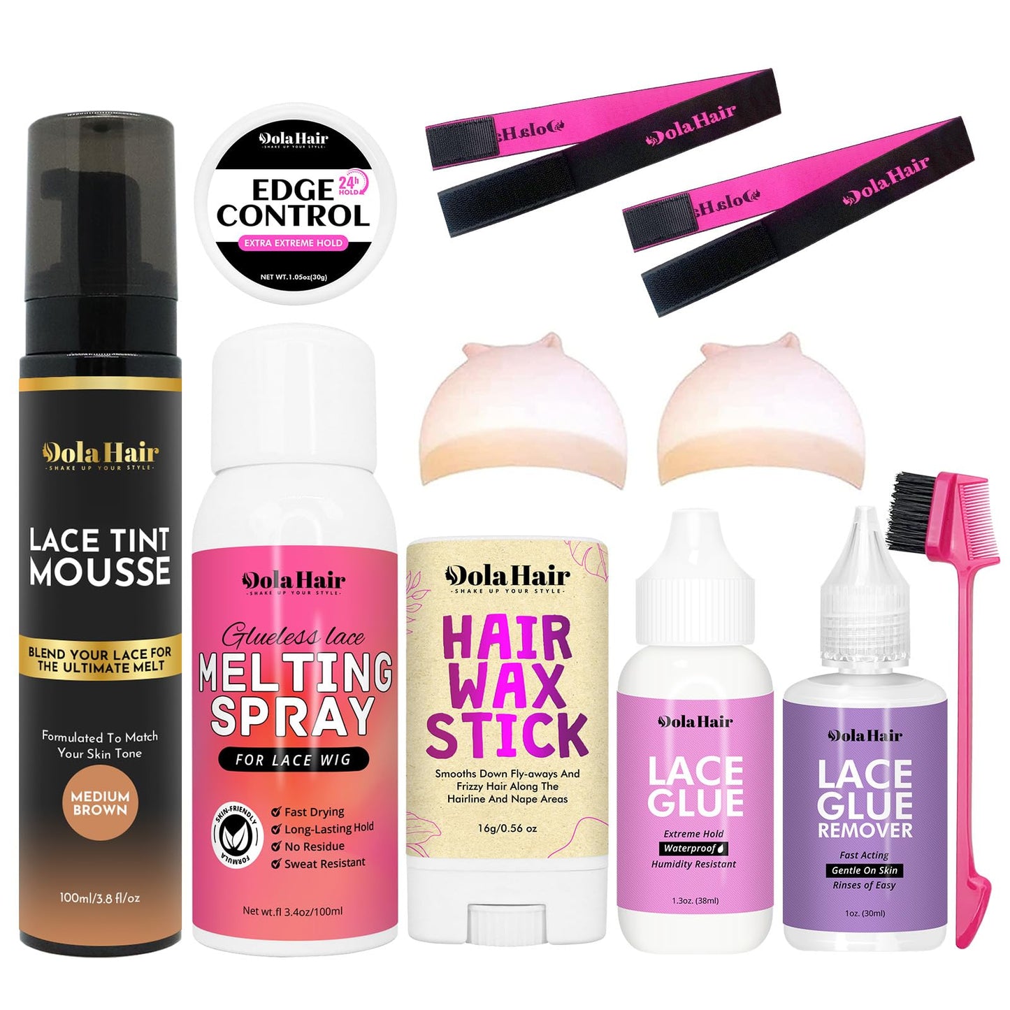 Dolahair Lace Glue Kit - Complete Set with Lace Tint Mousse, Wig Installation & Melting Spray(Medium Brown)