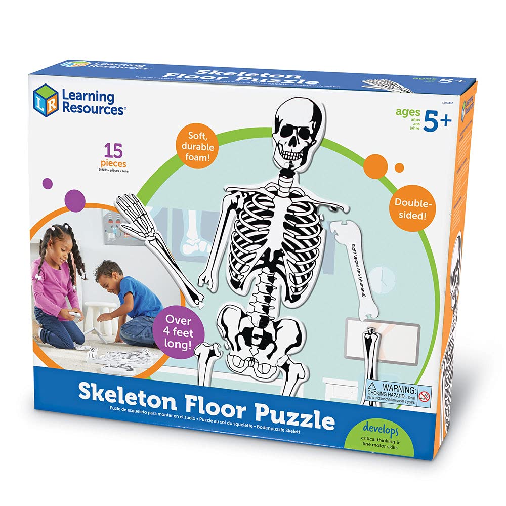 Learning Resources Skeleton Floor Puzzle, Homeschool Accessory, Anatomy Puzzle, Floor Puzzle, 15 Pieces, Ages 3+