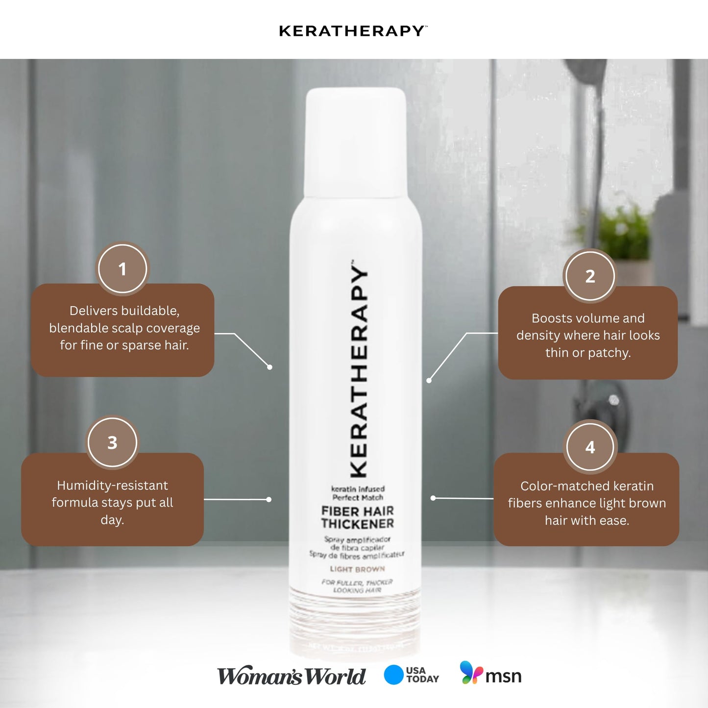 Keratherapy Keratin Infused Perfect Match Fiber Hair Thickener Spray, Light Brown, 4 fl oz – Volumizing, Concealing & Thickening Spray for Thinning Hair