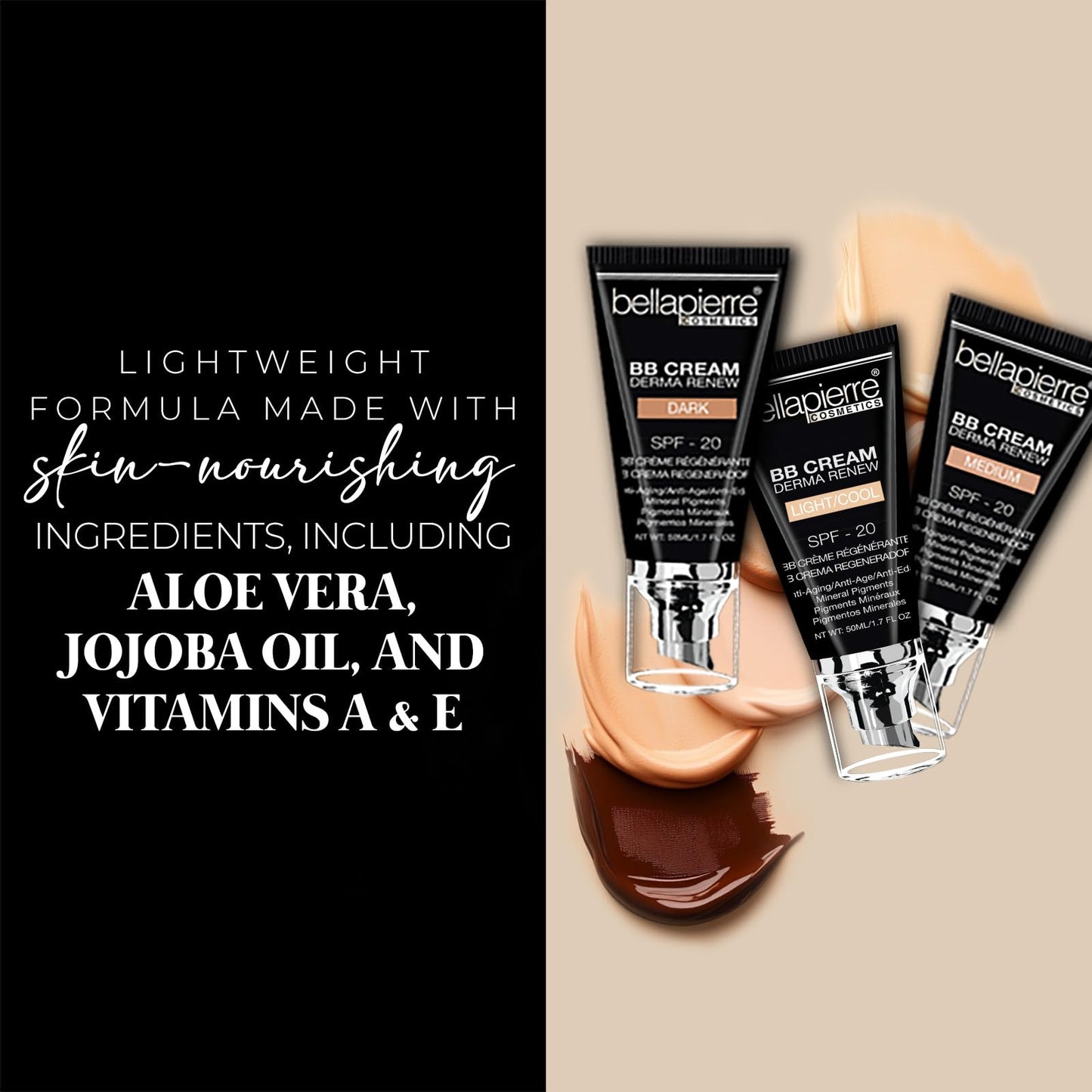 Bellapierre BB Cream SPF 20 – Mineral Sunscreen & Liquid Foundation, Lightweight Moisturizer, Buildable Coverage, Matte, Non-Toxic, 1.7 oz