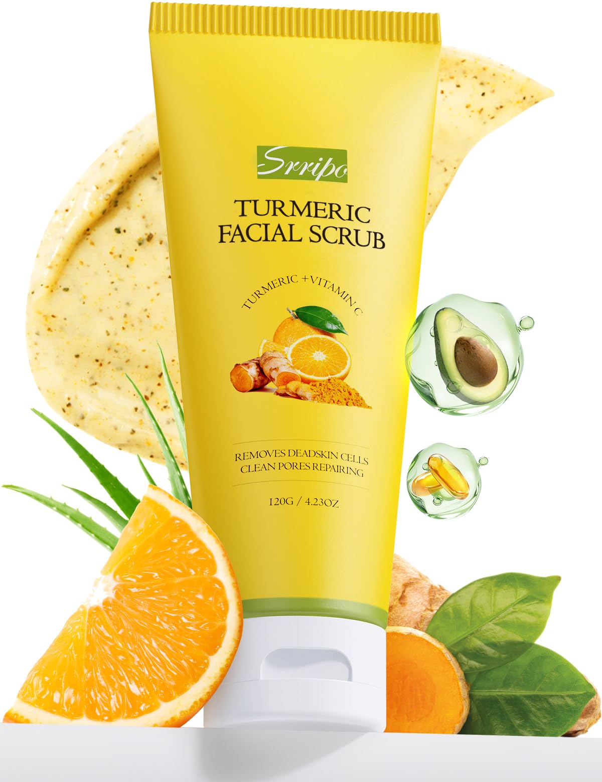 Vitamin C & Turmeric Face Scrub โ Exfoliating Scrub for Face & Body, Anti-Aging, Clears Blackheads & Dark Spots, All Skin Types, 4.23 oz