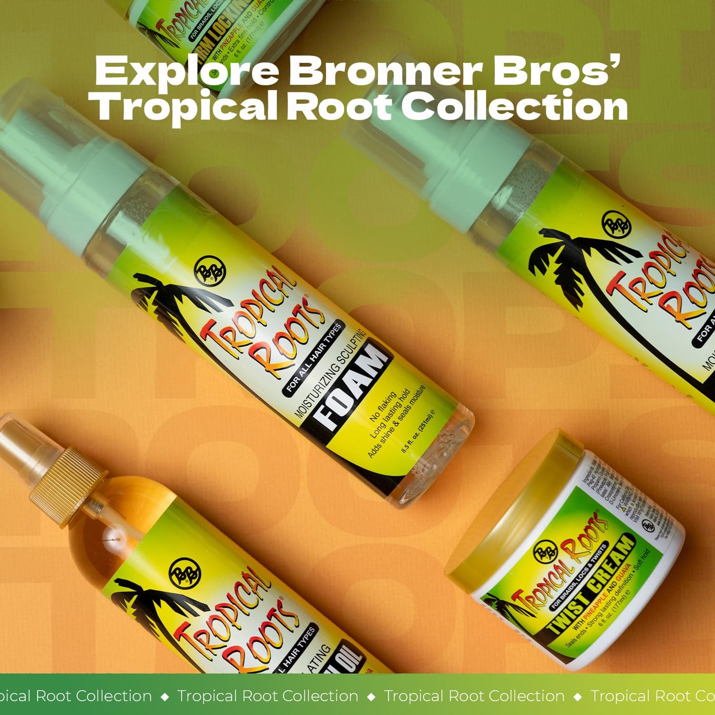 Bronner Bros Tropical Roots Sculpting Foam with Vitamin E & B5 – Hydrating Guava & Pomegranate Formula for Long-Lasting Hold & Definition, 8.5oz