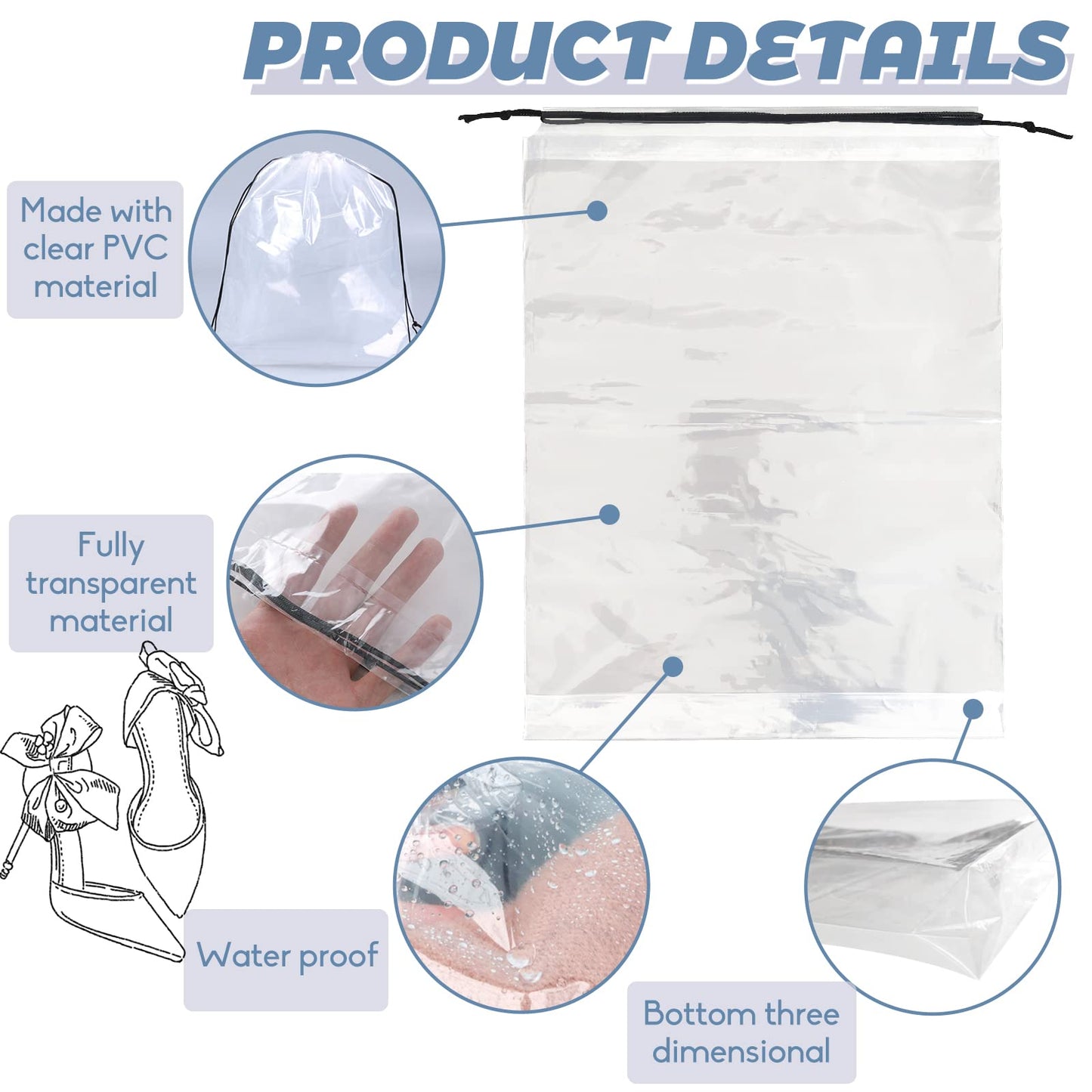 50-Pack Transparent Travel Shoe Bags – Large Clear Drawstring Dust Bags, Portable Shoe Organizer Pouches for Men & Women