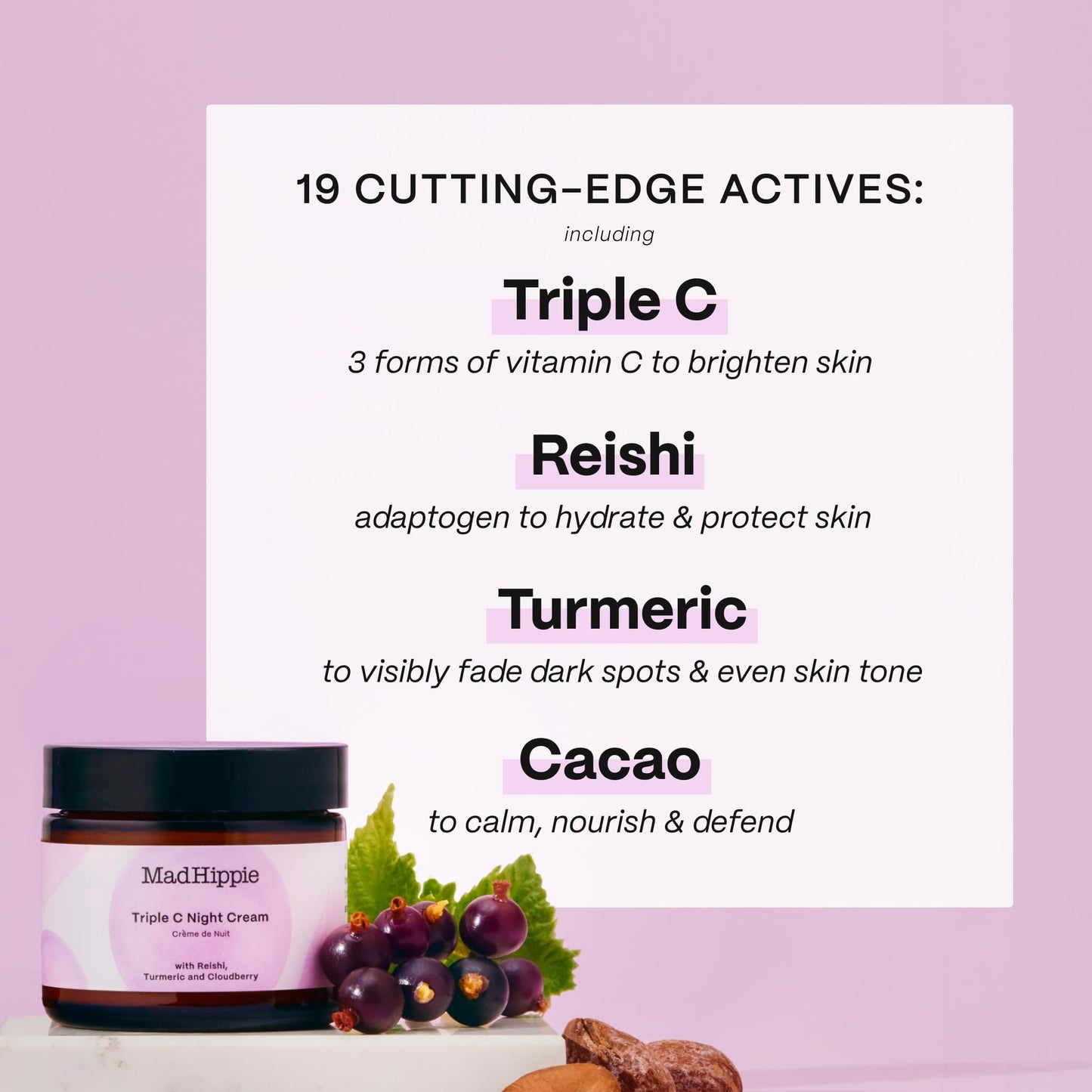 Mad Hippie Triple C Night Cream – Face Moisturizer, Skin-Brightening, Anti-Aging Skin Care with 3 Forms of Vitamin C, 2.1 Oz