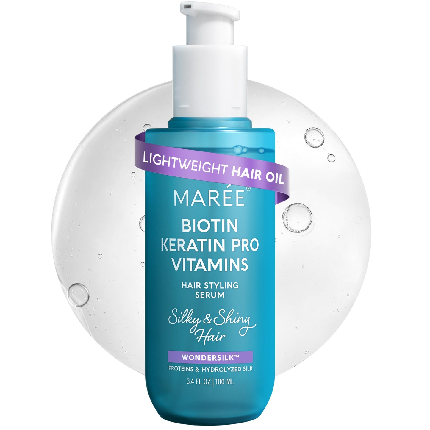 MAREE Hair Oil for Frizzy & Damaged Hair 3.4 fl oz | Argan, Biotin & Keratin Serum | Vitamins A, E, B5 | Anti-Frizz Control for Curly Hair