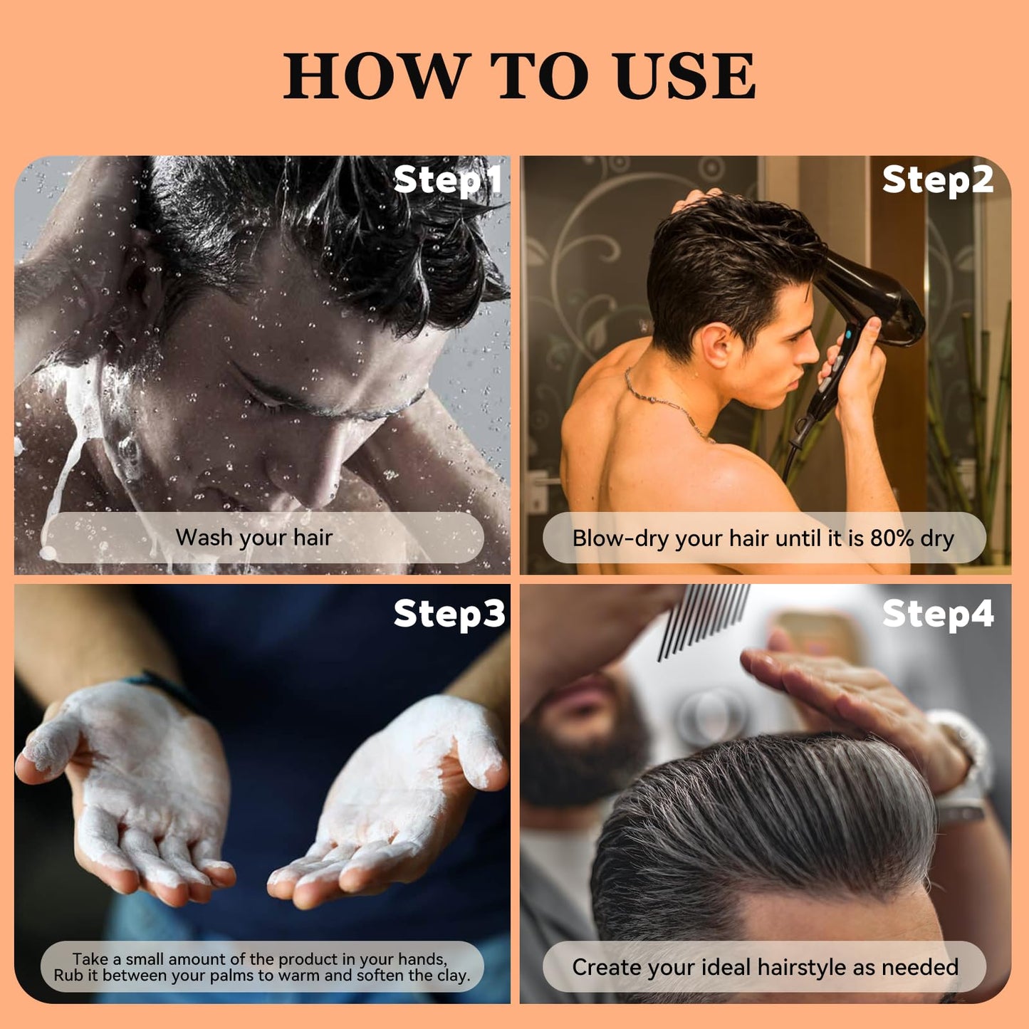 GRIMSON Hair Clay for Men – Strong Hold, Matte Finish, Adds Texture & Thickness, Easy to Apply & Wash Out – All Hair Types, 100g / 3.5oz