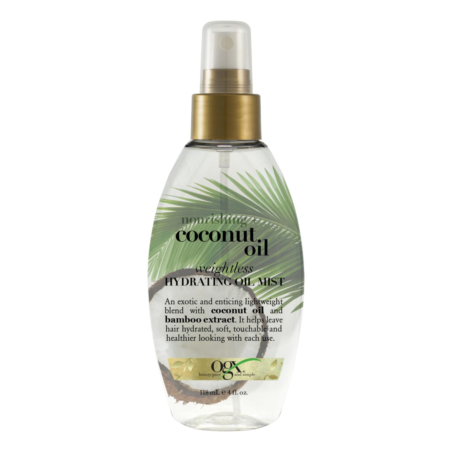 OGX Nourishing + Coconut Oil Weightless Hydrating Hair Mist, Leave-In Treatment with Bamboo Extract, Paraben & Sulfate-Free, 4 Fl Oz