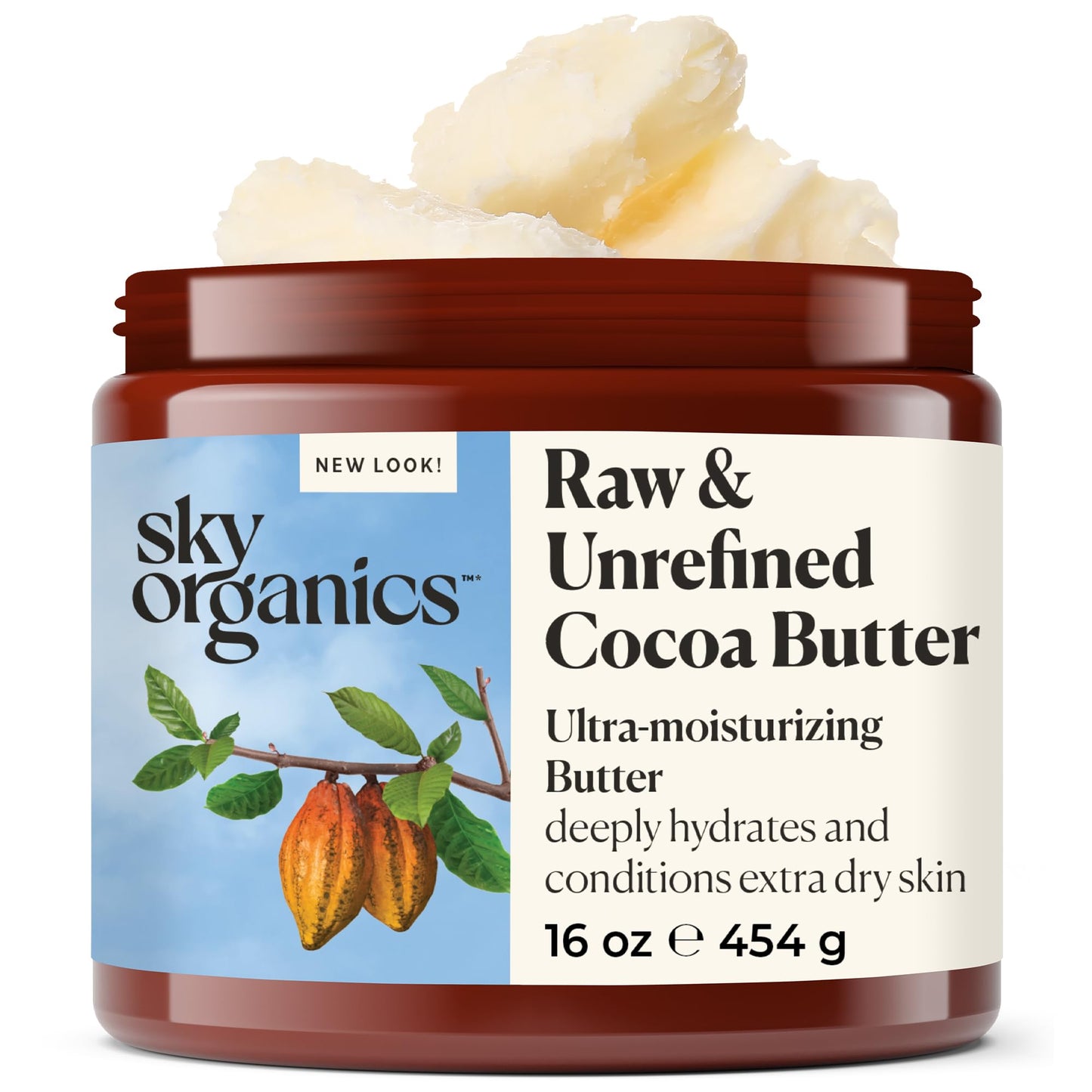 Sky Organics 100% Raw Cocoa Butter – Ultra-Moisturizing, Hydrates & Smooths Skin, Deep Conditioning for Dry or Tight Skin, 16oz