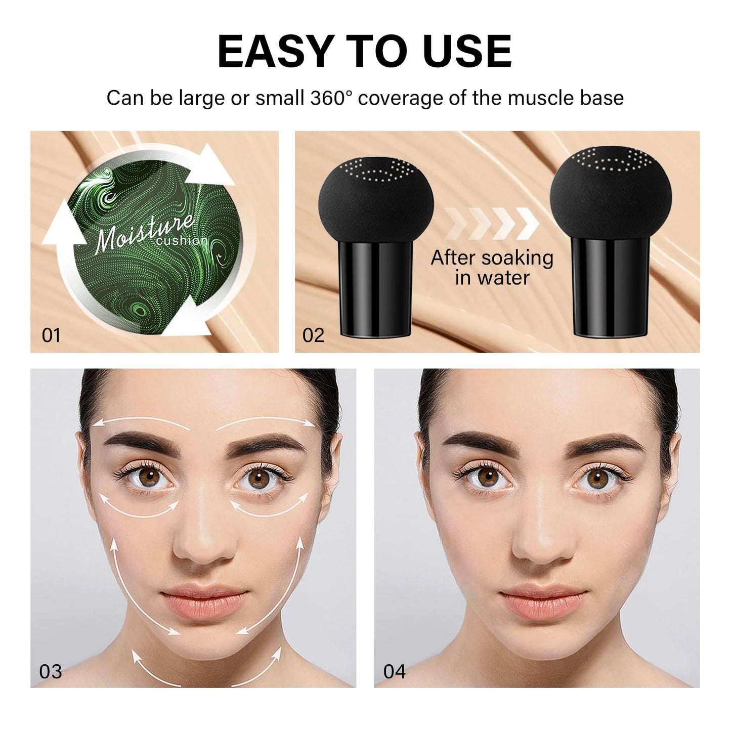 2PCS Mushroom Head Air Cushion CC Cream Set – Moisturizing, Oil-Control, Full-Coverage BB Cream with Brush & Sponge for All Skin Types