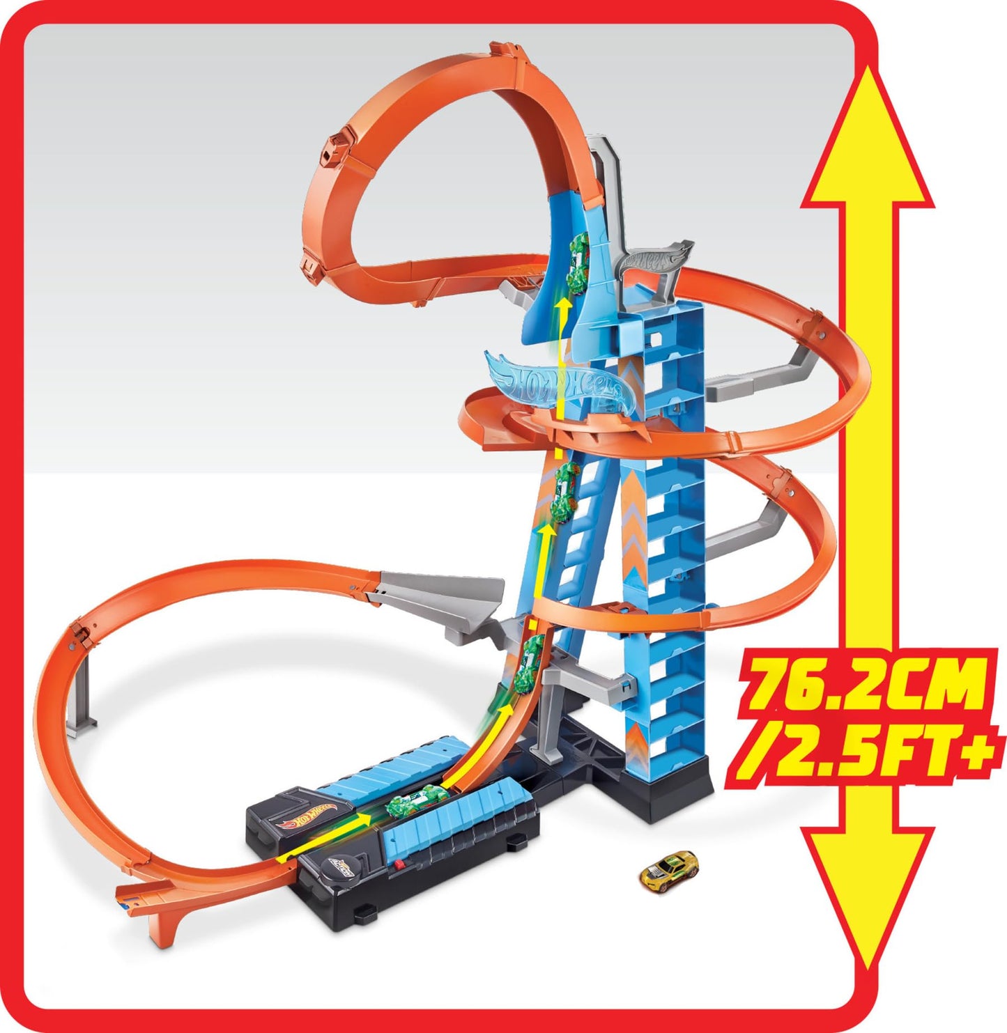 Hot Wheels Sky Crash Tower Track Set with Motorized Booster, 2.5+ ft High, Includes 1 Car, Race Multiple Vehicles, Kids Toy Ages 5+