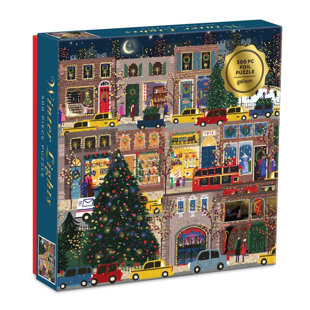 Galison Winter Lights 500-Piece Foil Puzzle โ Festive City Holiday Jigsaw by Joy Laforme, Sturdy Pieces, Fun Family Gift