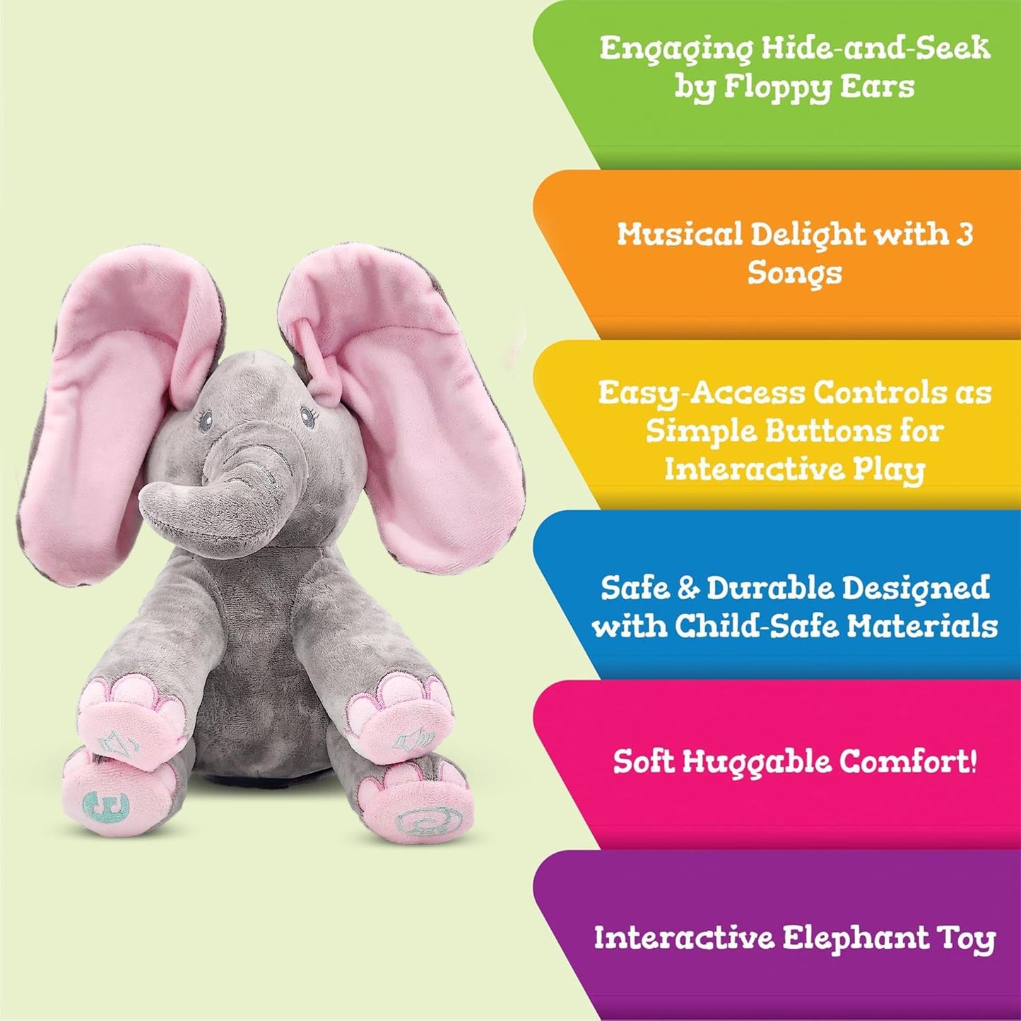 Dimple Kaia Peek A Boo Elephant Toy – Interactive Singing Plush with Flappy Ears, Musical Stuffed Animal for Babies & Toddlers