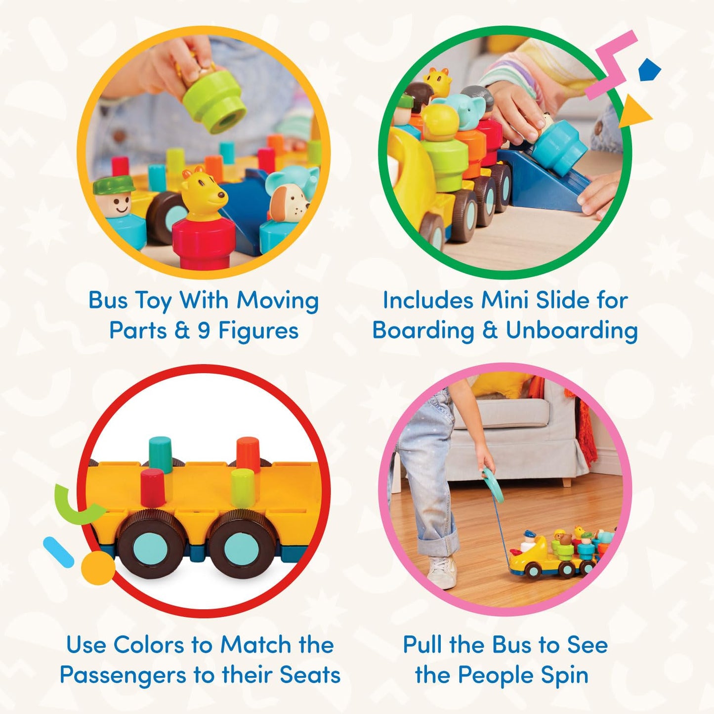 Battat – Toy Bus for Toddlers with Moving Parts & 9 Figures – Developmental Toy for Babies – Spinning Bus – 18+ Months