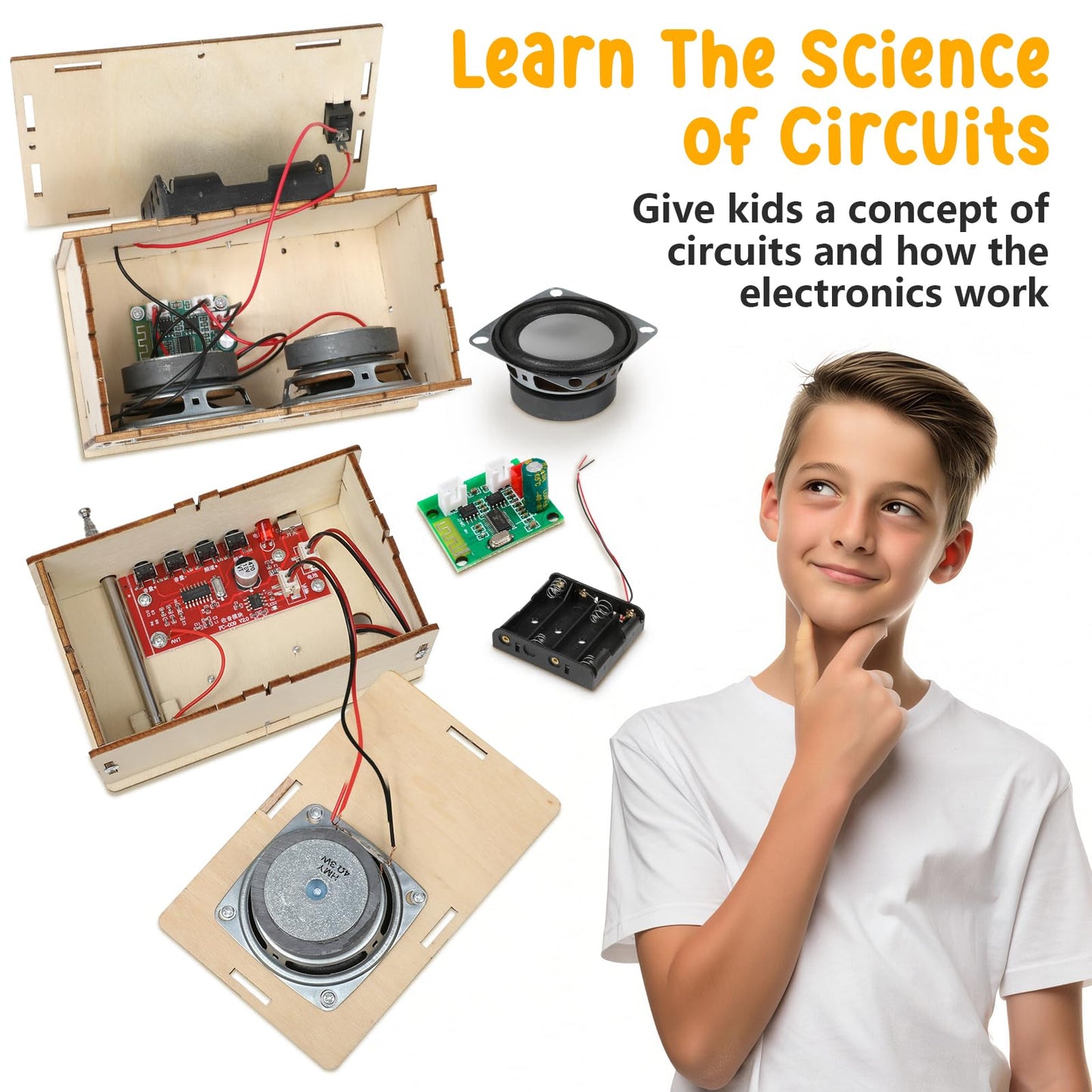 STEM Electronics Kit for Kids 8-14 – Build Bluetooth Speaker & FM Radio, DIY Science Projects & Experiments, Birthday Gift for Boys & Girls