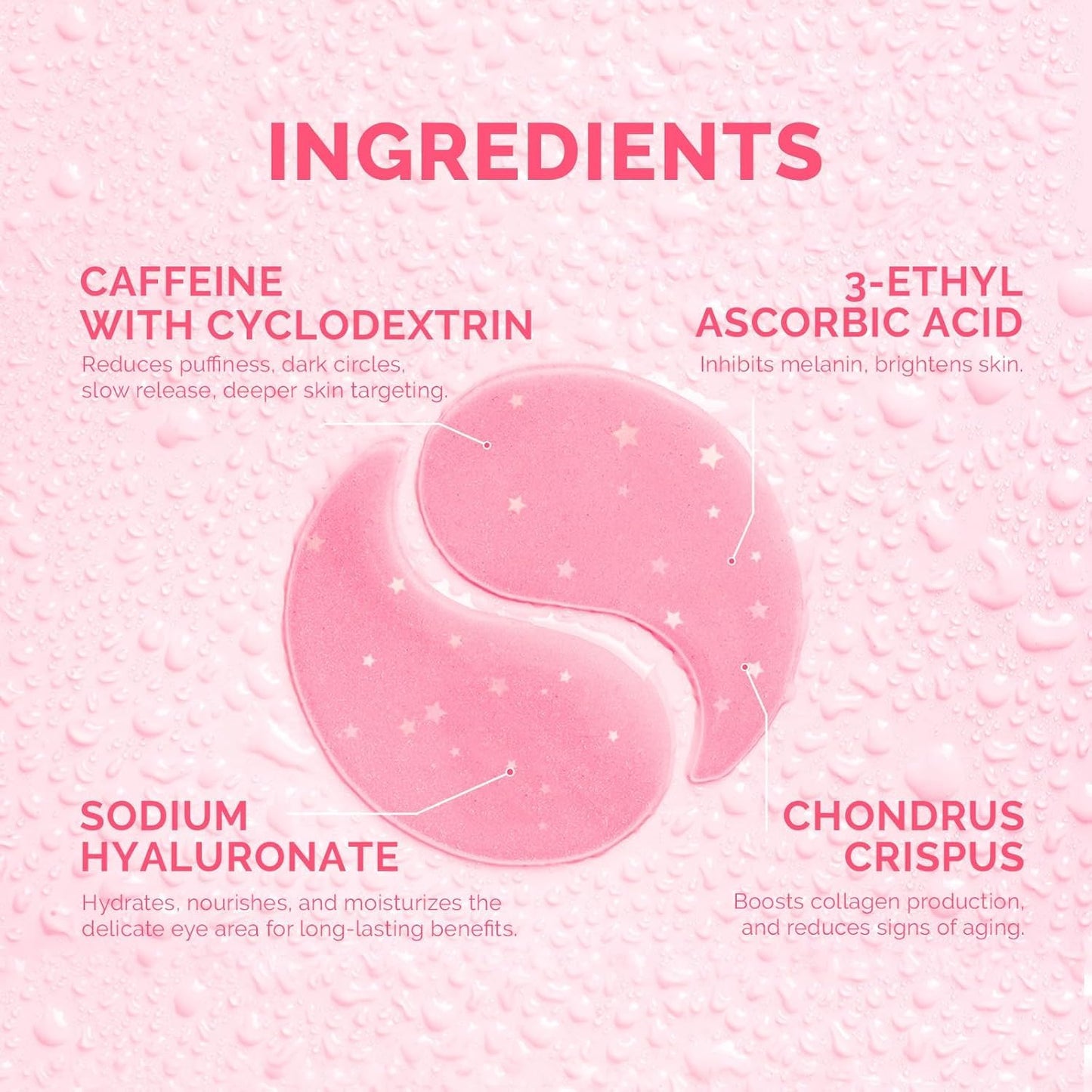 Under Eye Patches for Dark Circles & Puffiness – Caffeine Gel Masks, Wrinkle & Bag Treatment, Instant Brightening, 30 Pairs (Rose)