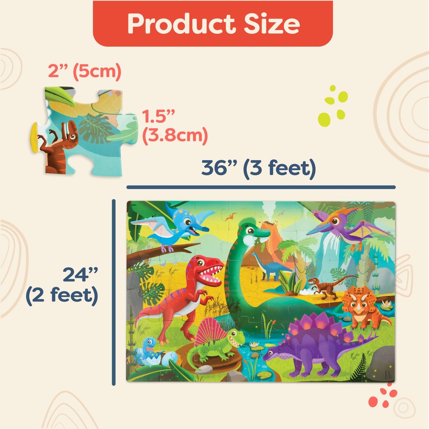 B. toys Gigantic 2-Pack Floor Puzzle – Sea & Dinosaur 48-Piece Jigsaw for Kids, 2x3 Ft Large Educational Puzzle for Toddlers 3+