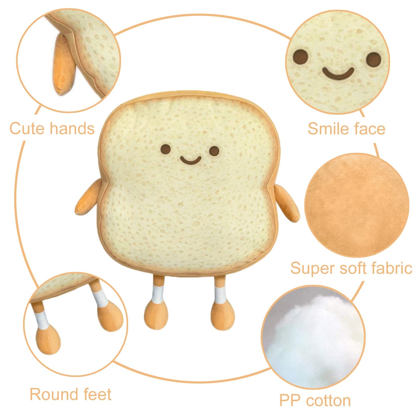 VHYHCY Toast Bread Pillow Funny Food Plush Toy Pillows Small Cute Stuffed Plush Sofa Pillow (Toast Bread,Golden)