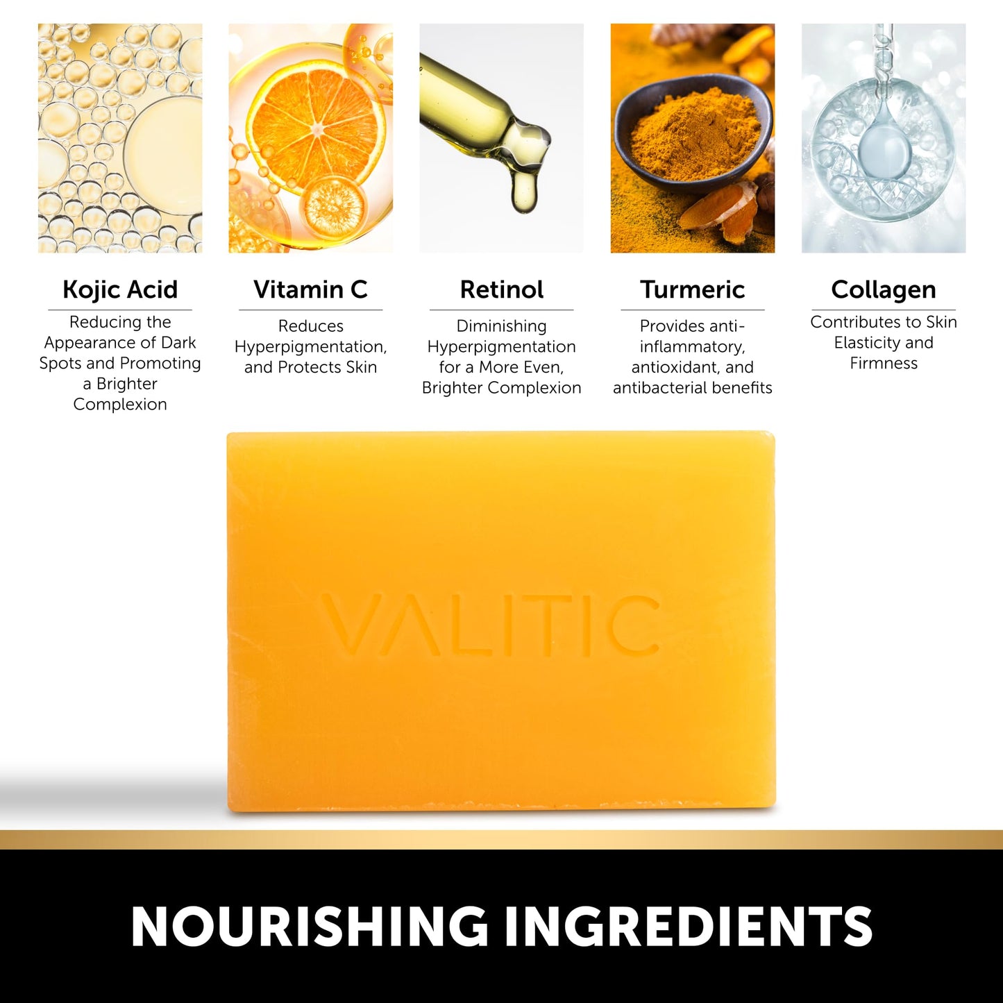 VALITIC Kojic Acid Dark Spot Soap with Turmeric, Vitamin C & Retinol – Japanese Complex, Hyaluronic Acid, Shea Butter, 3-Pack