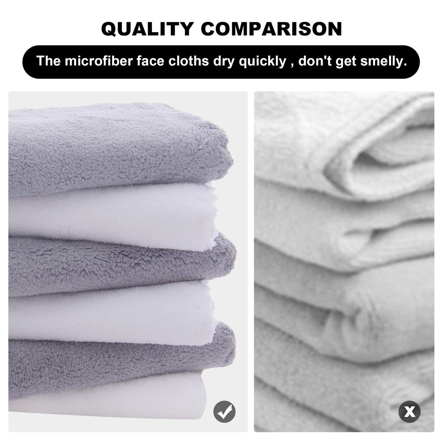 MOONQUEEN Microfiber Facial Cloths Fast Drying Washcloth 12 Pack - Premium Soft Makeup Remover Cloths - Highly Absorbent