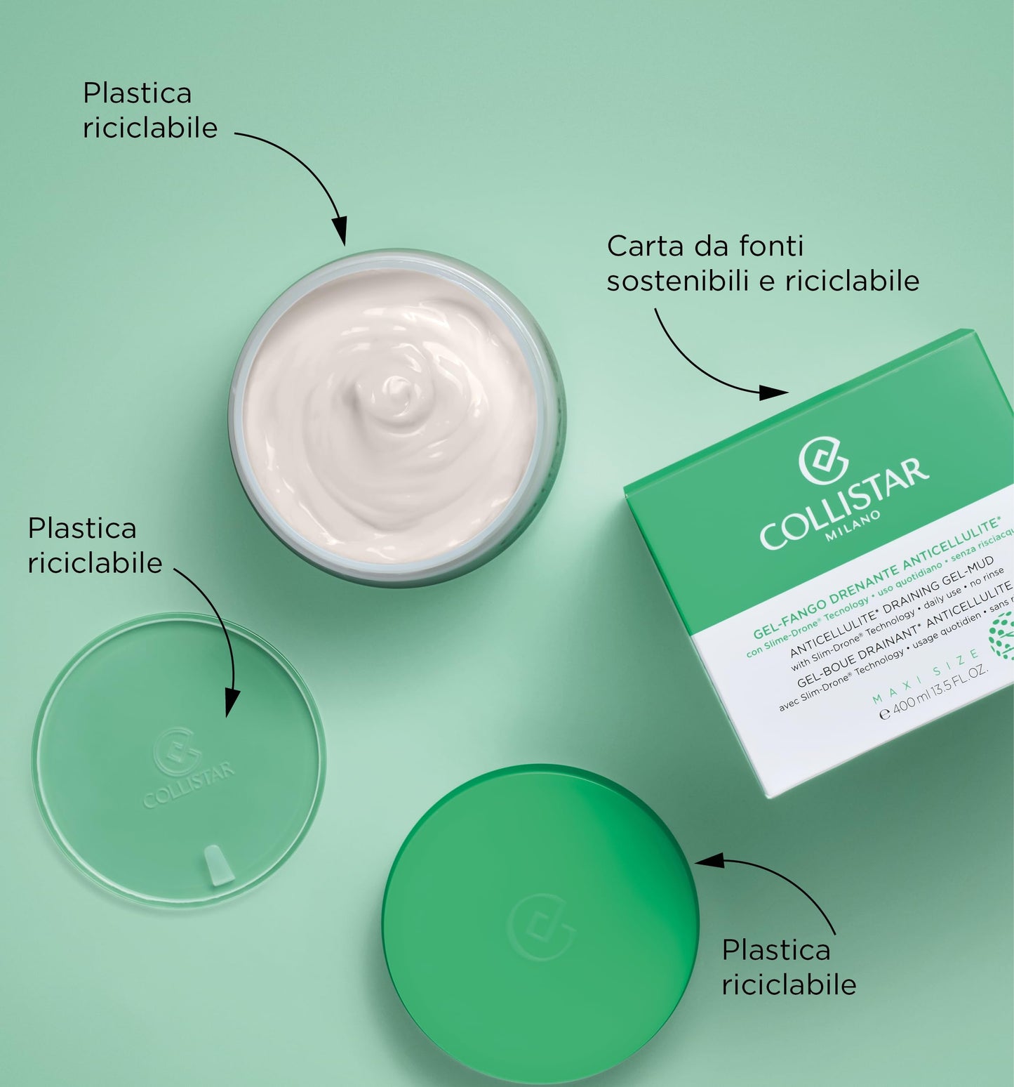 Collistar Gel-Mud Draining Anti-Cellulite 400ml – Slimming, Draining, Targeted Action with Escin & White Mud, No Rinse Needed