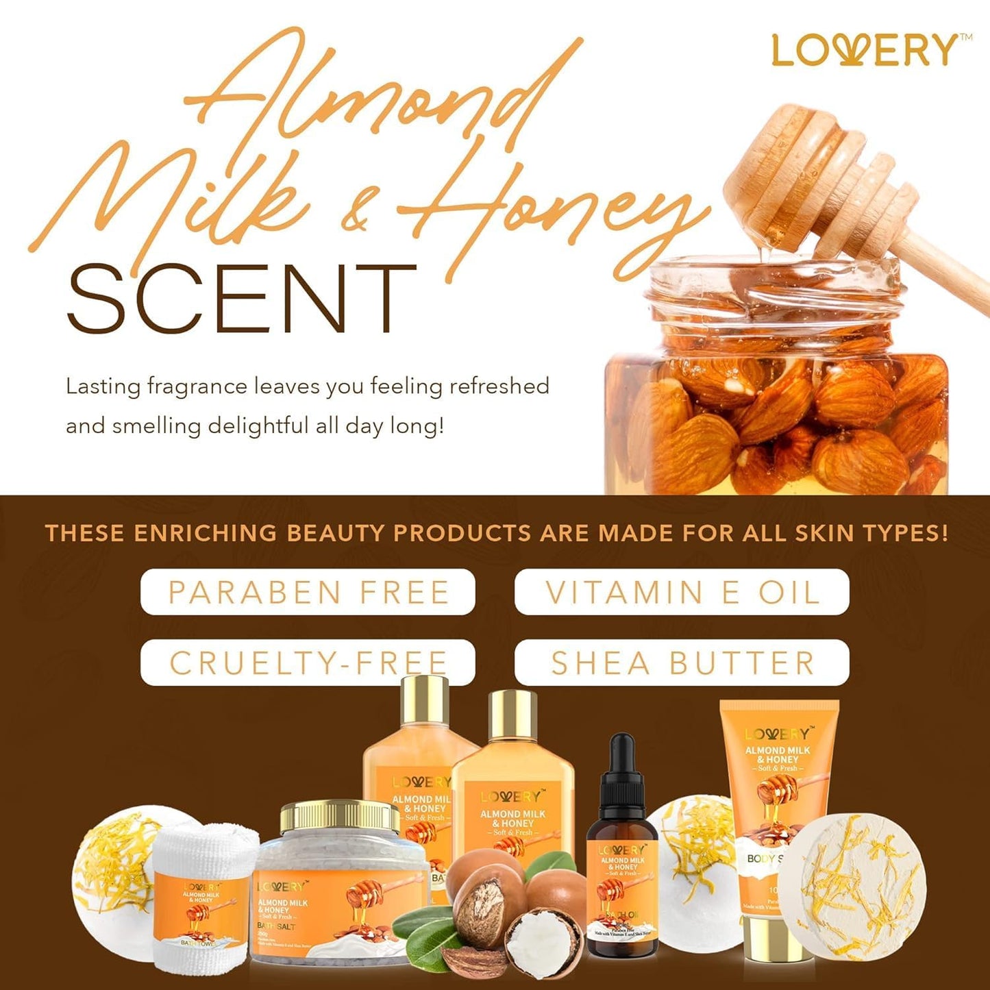 10-Pc Almond Milk & Honey Gift Basket for Women โ Spa, Bath & Self-Care Set, Relaxing Pampering Kit for Birthday, Mom, Anniversary