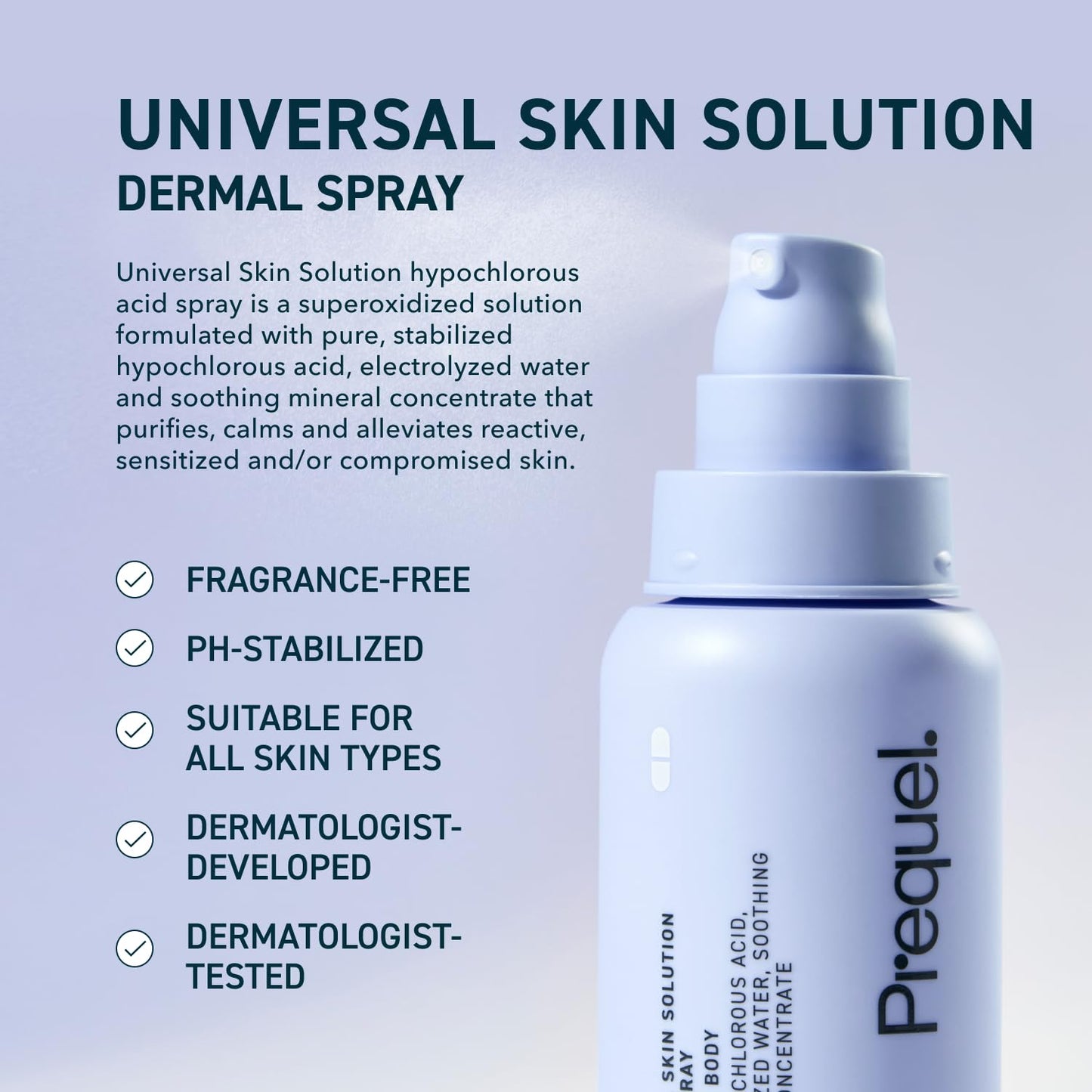 Prequel Skin Universal HOCL Spray – Hypochlorous Acid Facial & Body Cleanser with Electrolyzed Water & Mineral Complex, pH-Stabilized, 4oz
