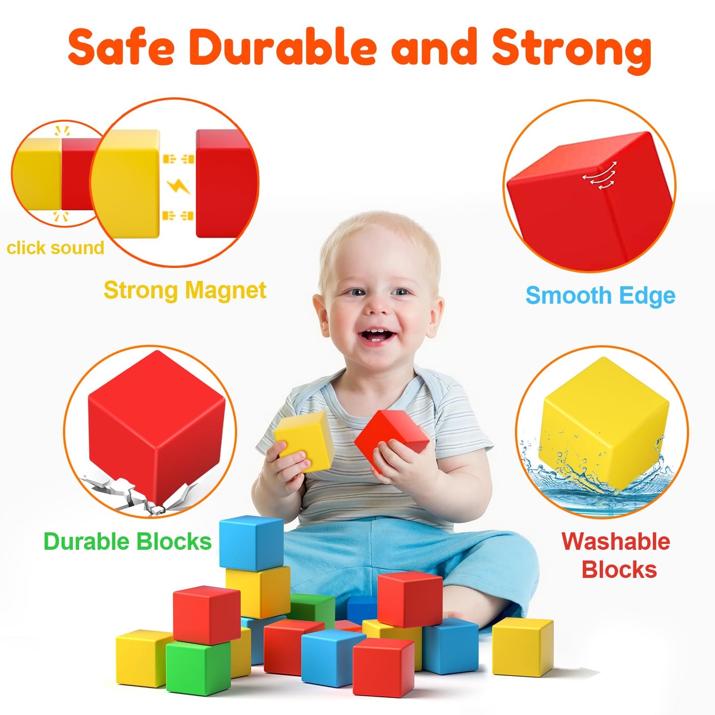 32pcs Large Magnetic Building Blocks for Toddlers & Kids, 1.42" Color Cubes, STEM Learning & Sensory Toy Gift for Ages 1-8