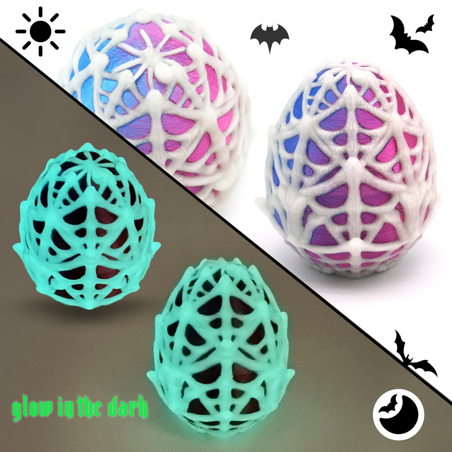 Mini 3D Printed Spider Egg with 10 Unique Glow-in-the-Dark Spiders – Halloween Toys, Cute Animal Surprise Eggs, Party Favors for Kids