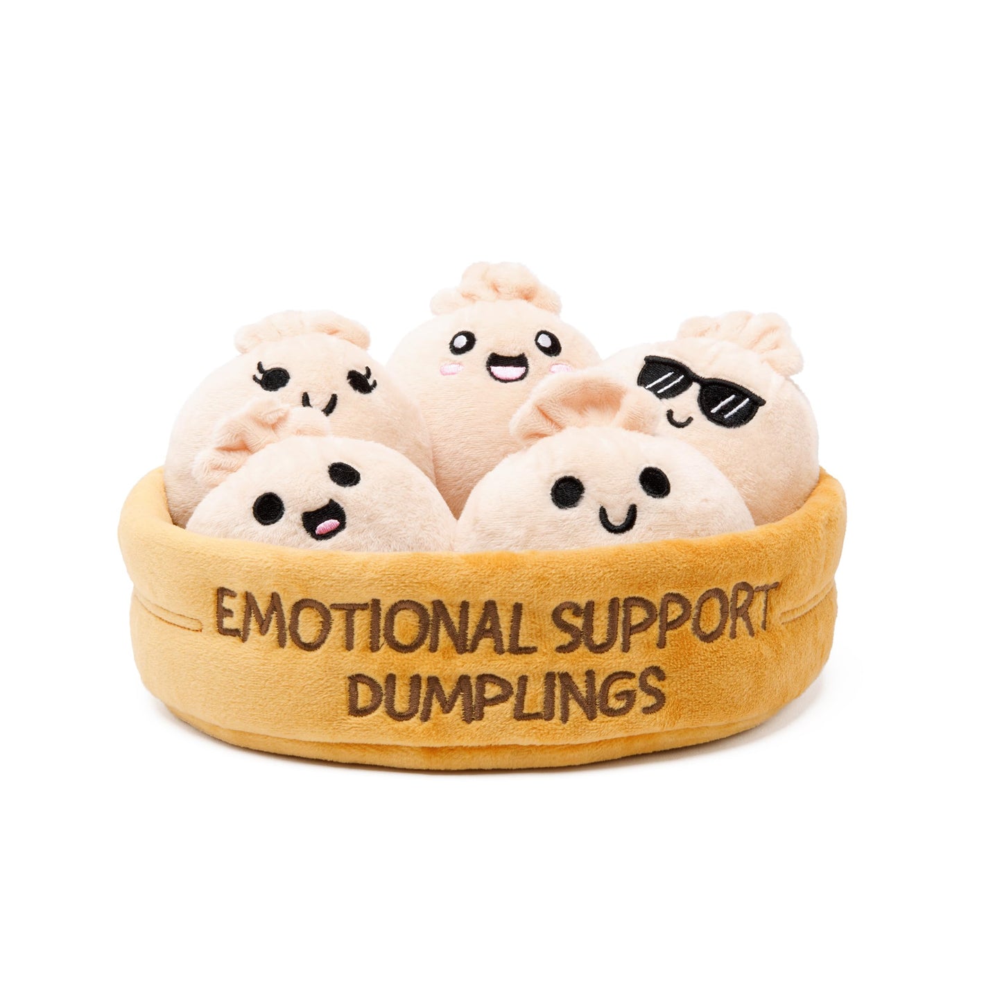 Emotional Support Dumplings – 5 Plushies with Basket, Cute Squishy Toys & Plush Animals, Perfect Gift for Loved Ones of All Ages