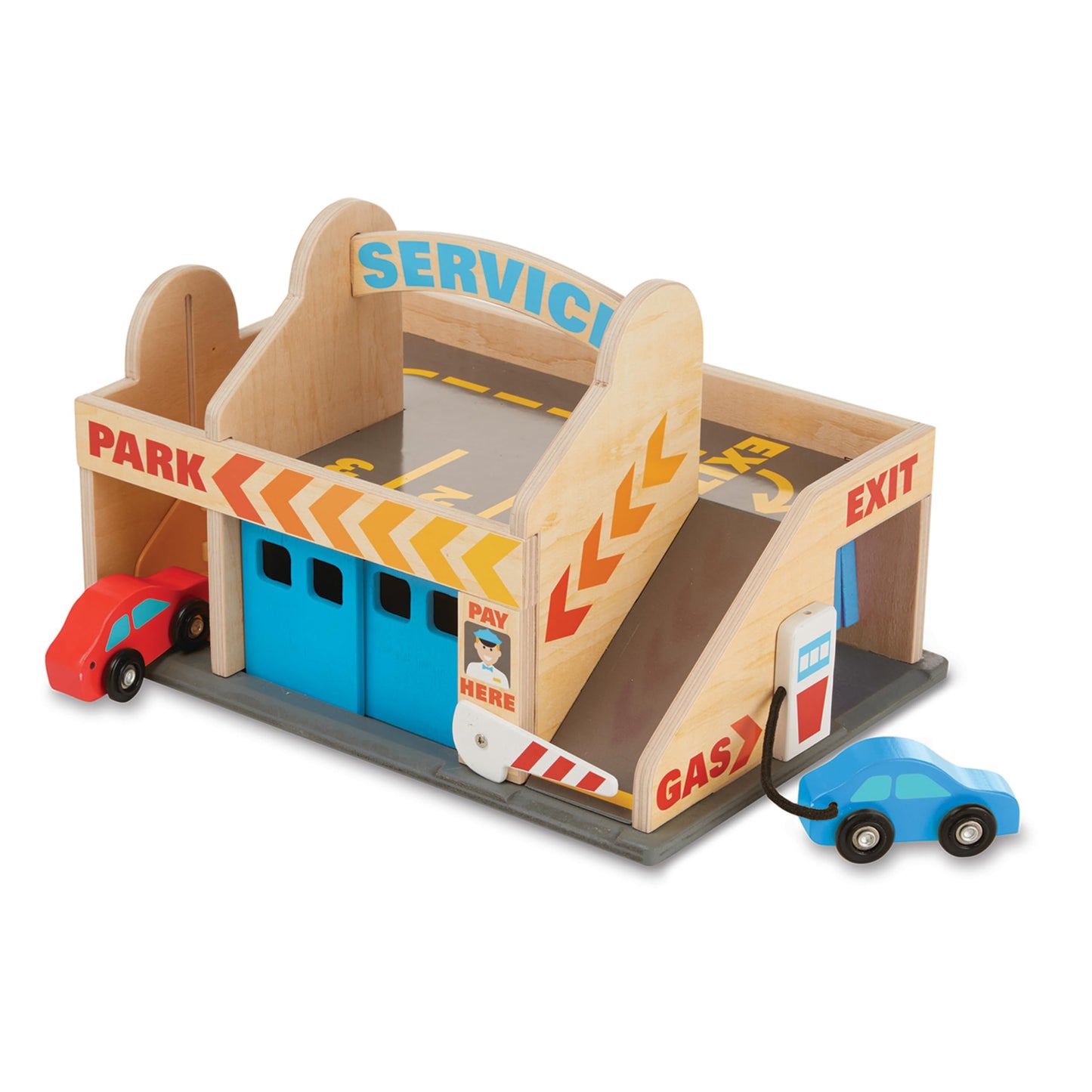 Melissa & Doug Service Station Parking Garage with 2 Wooden Cars and Drive-Thru Car Wash