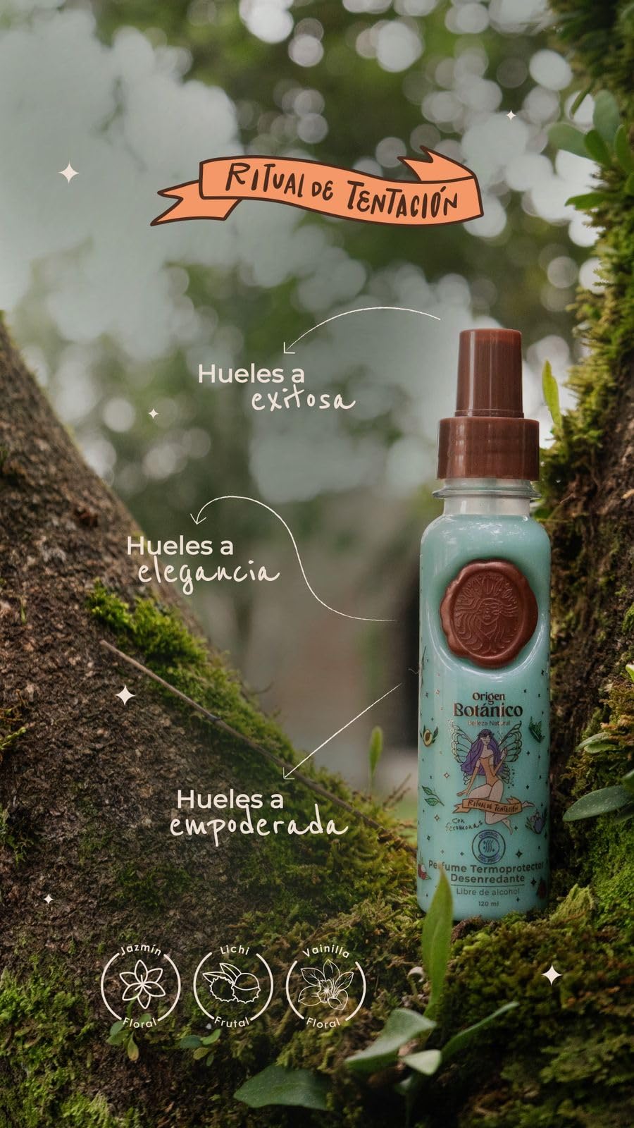 Origen Botánico Perfume Termoprotector para Cabello 120ML | Sin Alcohol, Antifrizz, Desenredante, Protección Solar, Feromonas, Jazmín & Vainilla