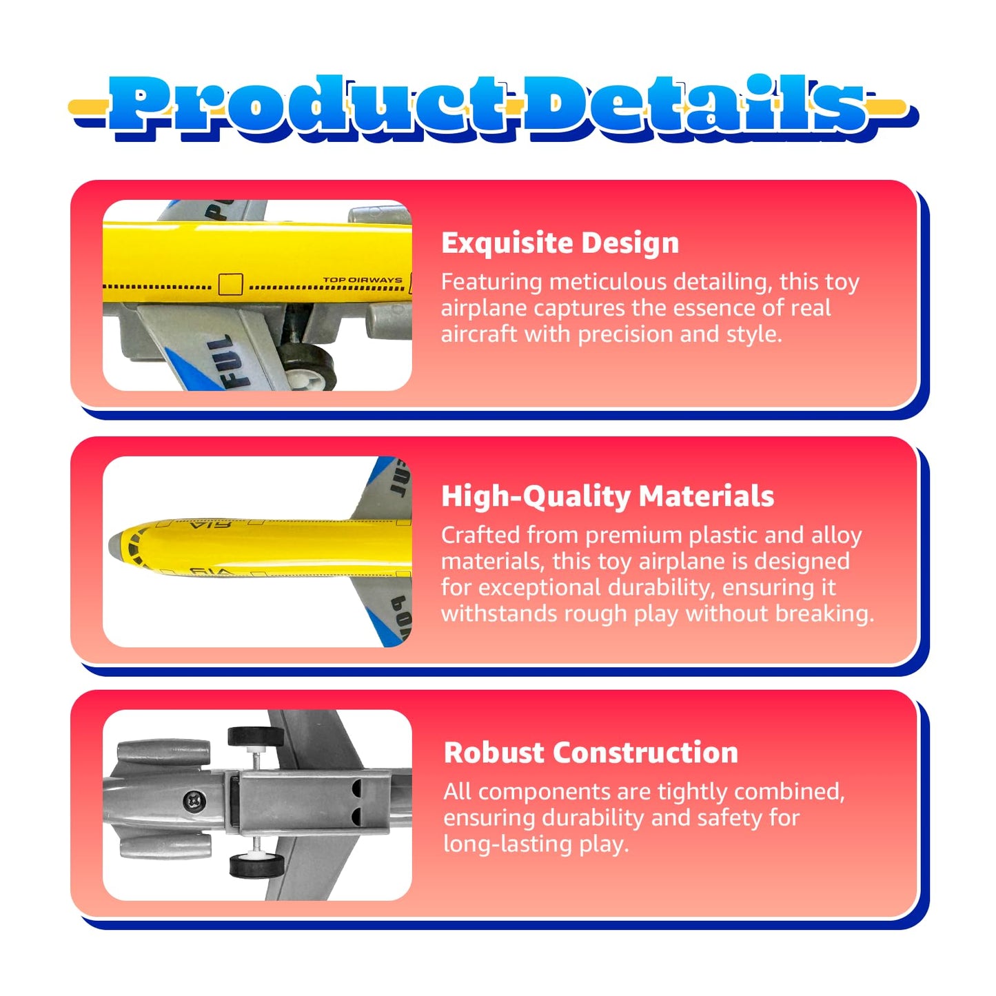 Airplane Toys 2-Pack – Metal & Plastic Pull-Back Planes, Die-Cast Aircraft Models for Boys & Girls Ages 3-6, Birthday Gift Play Vehicles